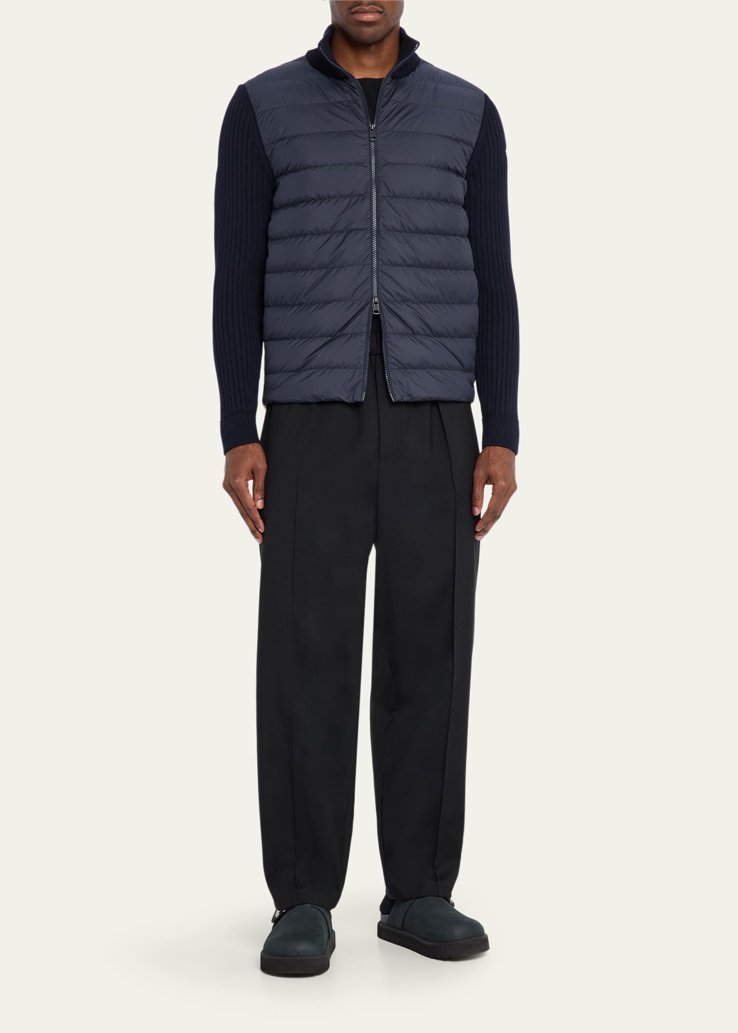 Moncler Men's Padded Wool Full-Zip Cardigan - Bergdorf Goodman
