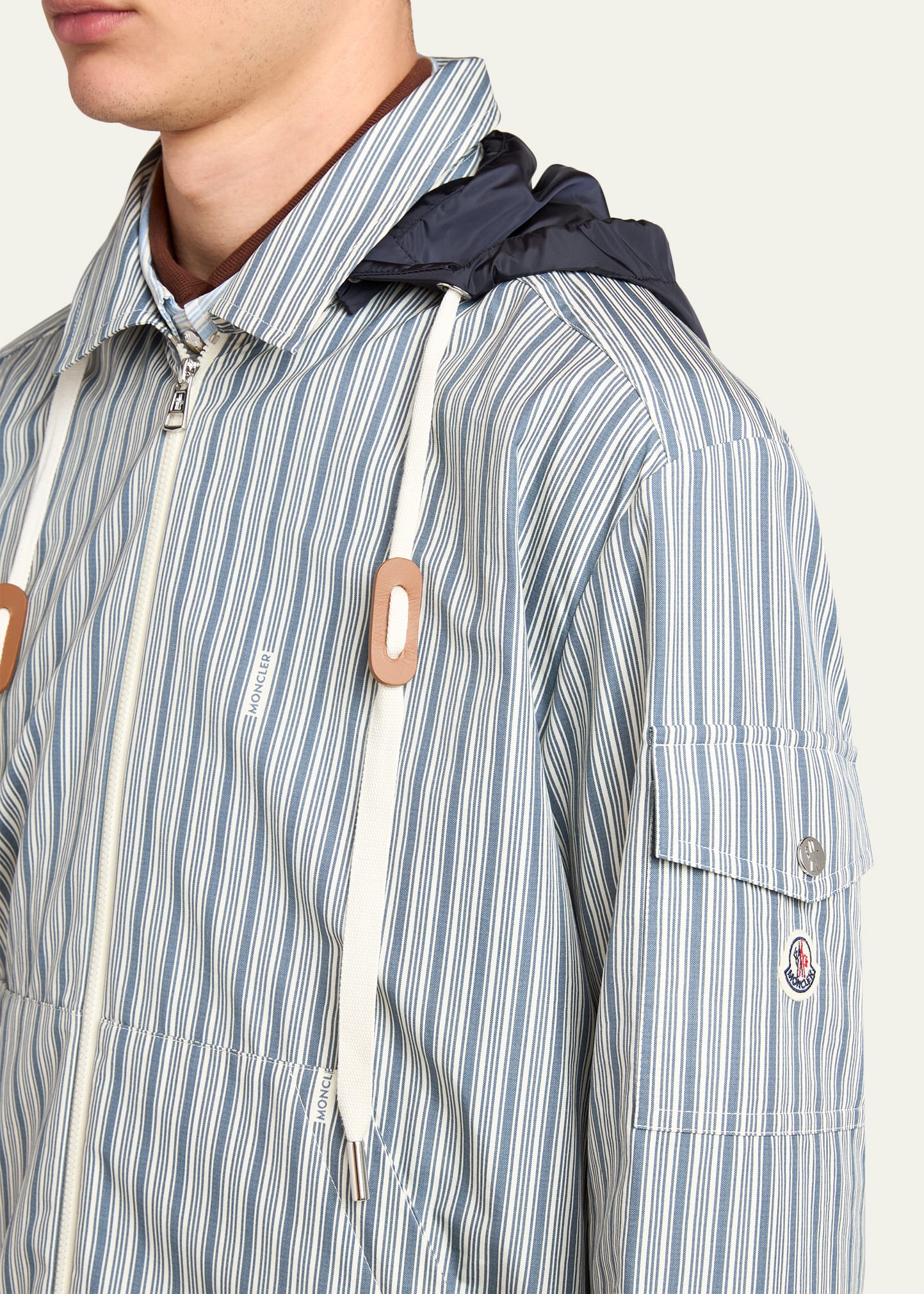 MONCLER ジャンパー Moncler Men's Havas Stripe Full-Zip Hooded Shirt Jacket - Bergdorf