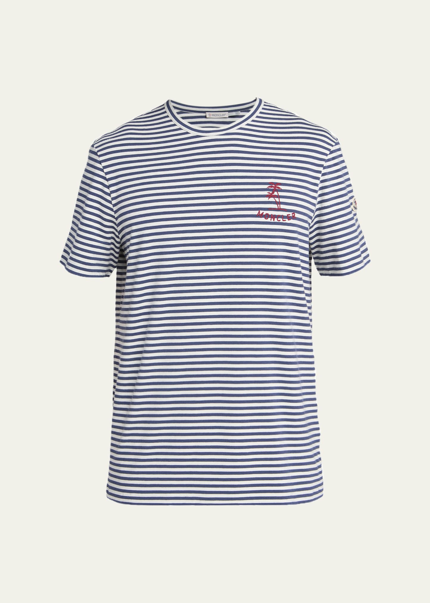 Moncler Men's Palm Logo Striped Short-Sleeve T-Shirt - Bergdorf