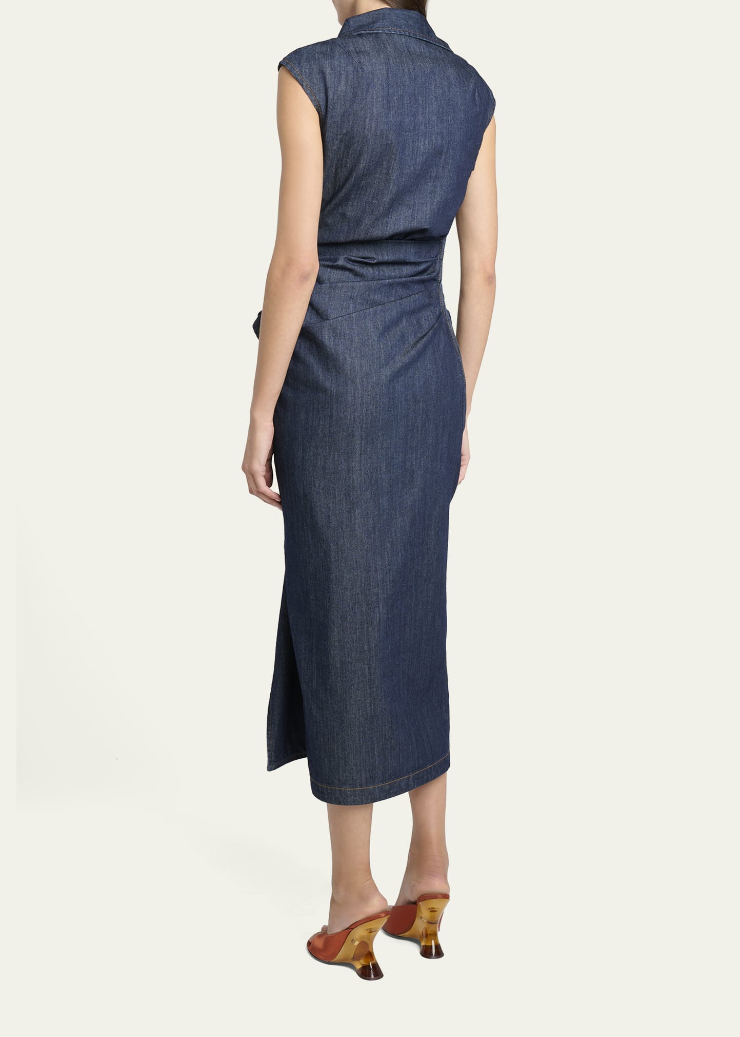 Dries Van Noten Davyl Ruffle Denim Sleeveless Midi Dress