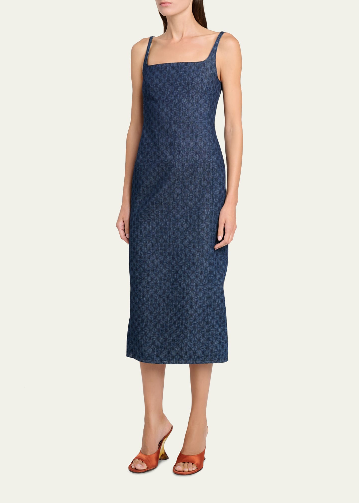 Dries Van Noten Debano Printed Denim Sleeveless Midi Dress