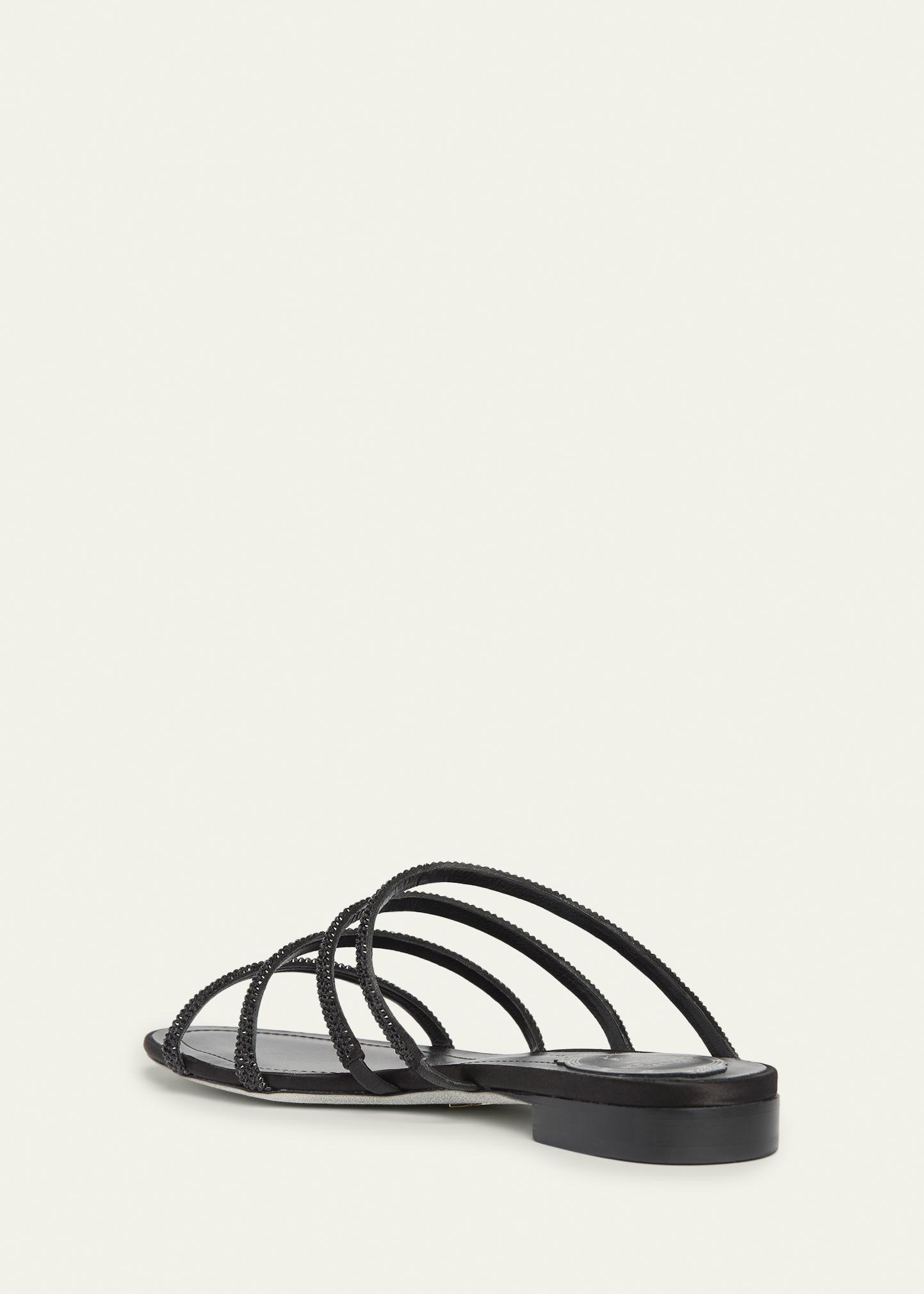 Rene Caovilla Satin Strass Flat Slide Sandals - Bergdorf Goodman