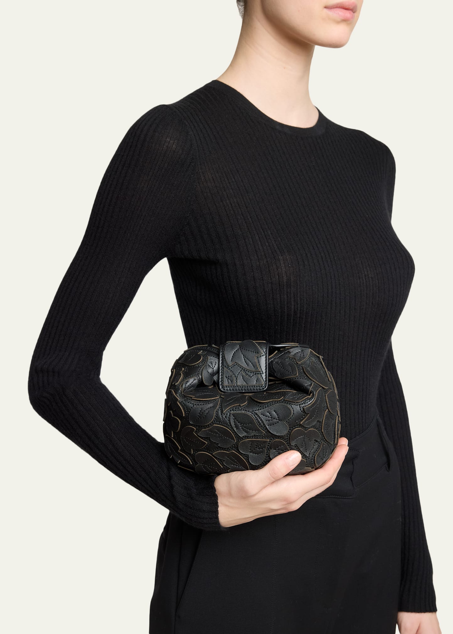 Gabriela Hearst Demi Leaf Applique Nappa Leather Clutch Bag