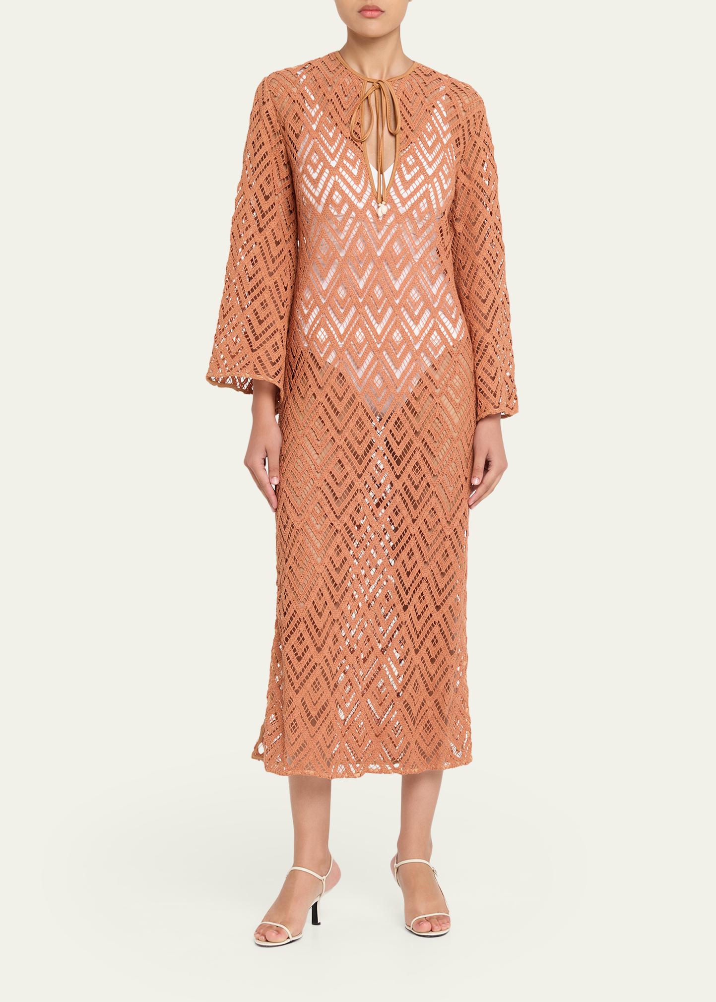THEREDTHREAD♥oneshoulder shirtknit dress Johanna Ortiz Wild Savannah Embroidered Long-Sleeve Midi Tunic