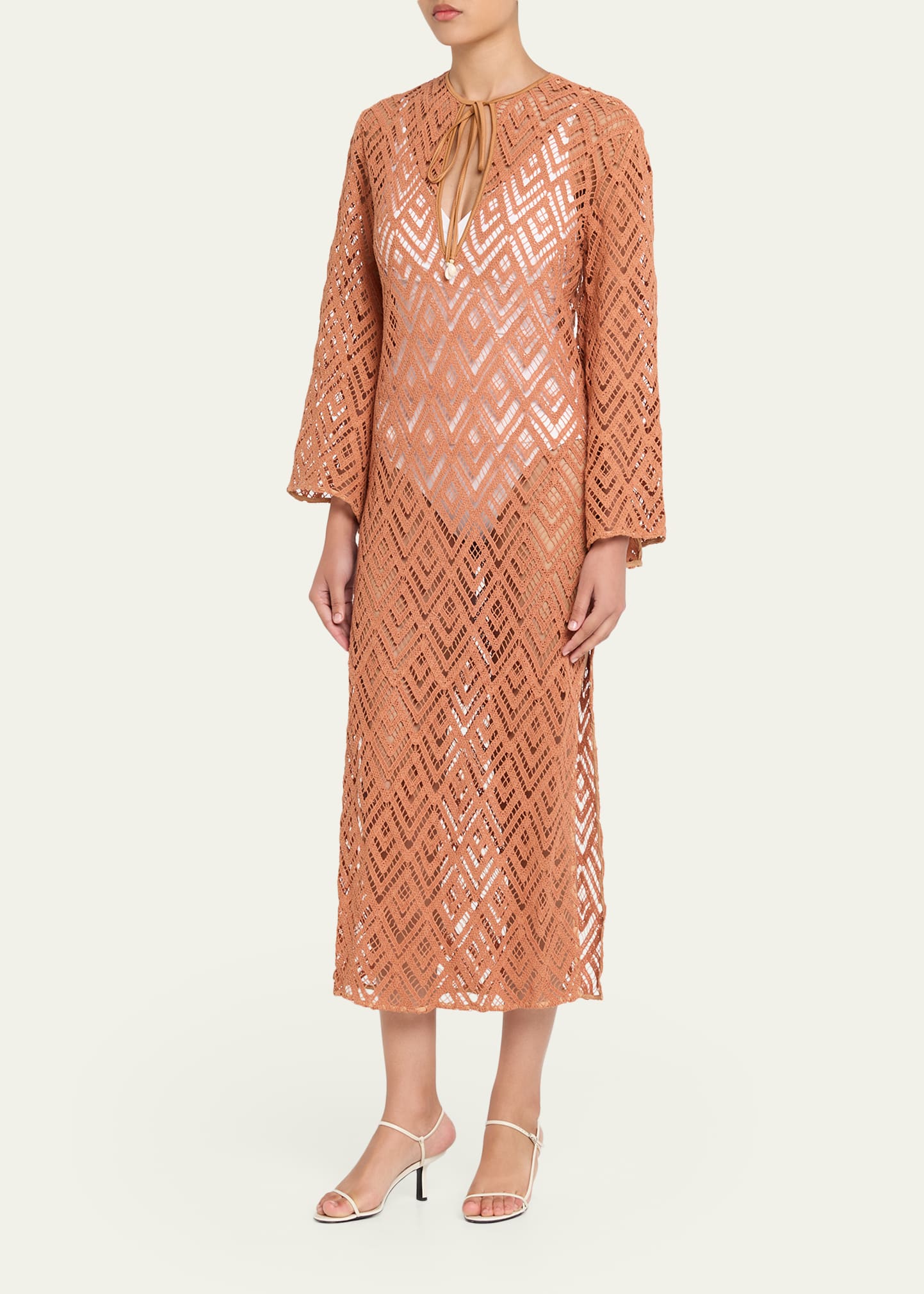 Johanna Ortiz Wild Savannah Embroidered Long-Sleeve Midi Tunic