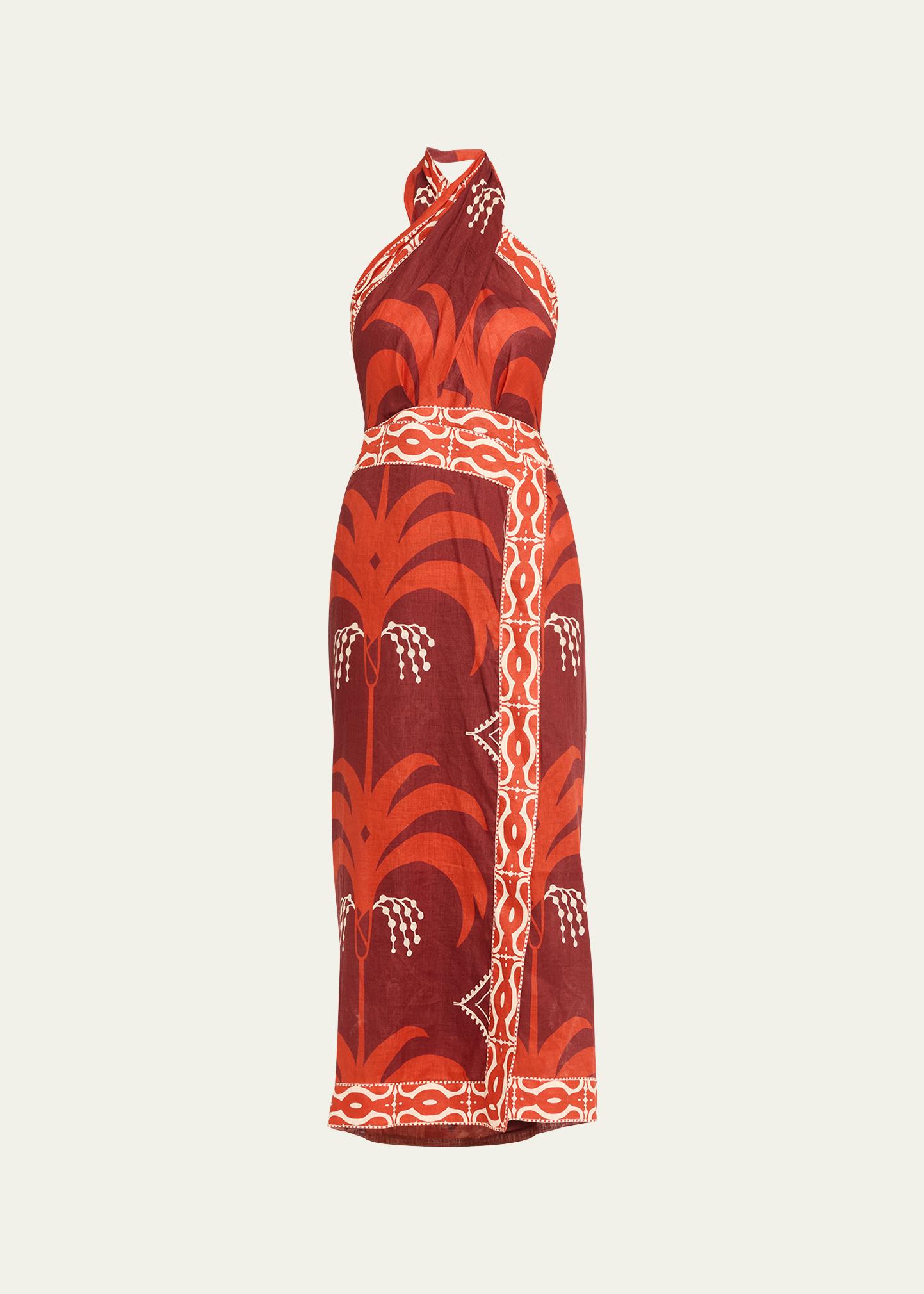 Johanna Ortiz Buen Viento Crisscross Halter Wrap Midi Dress