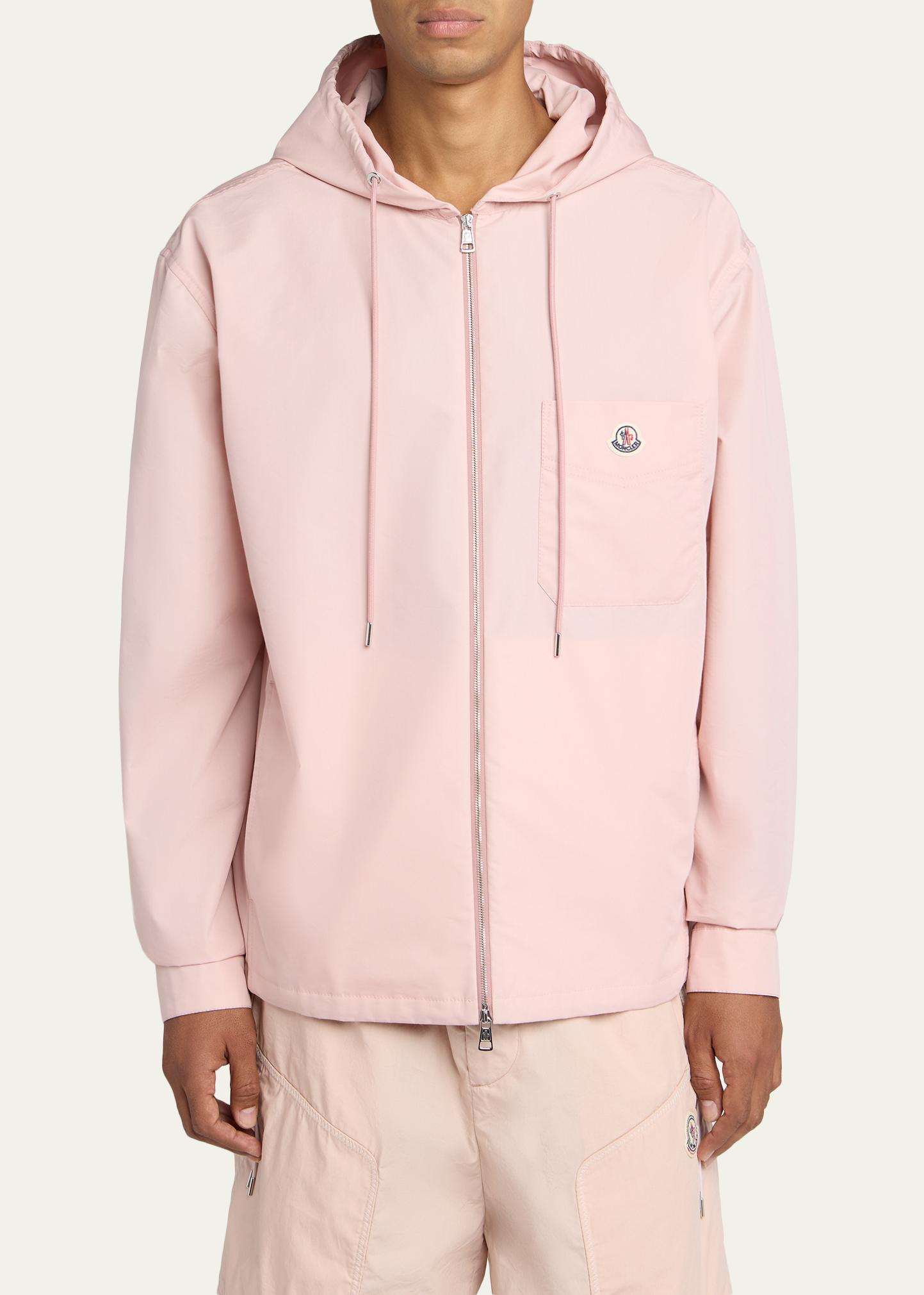 MONCLER パイル地 ジップアップパーカー ピンク Moncler Men's Pocket-Logo Poplin Full-Zip Hoodie - Bergdorf Goodman