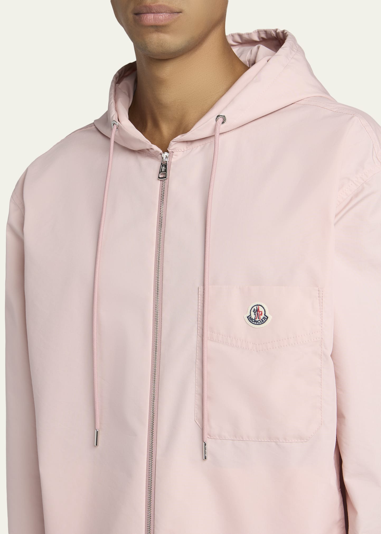 Moncler Men's Pocket-Logo Poplin Full-Zip Hoodie - Bergdorf Goodman