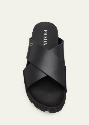 Prada Men's Soft Cage Criss-Cross Rubber Slide Sandals - Bergdorf