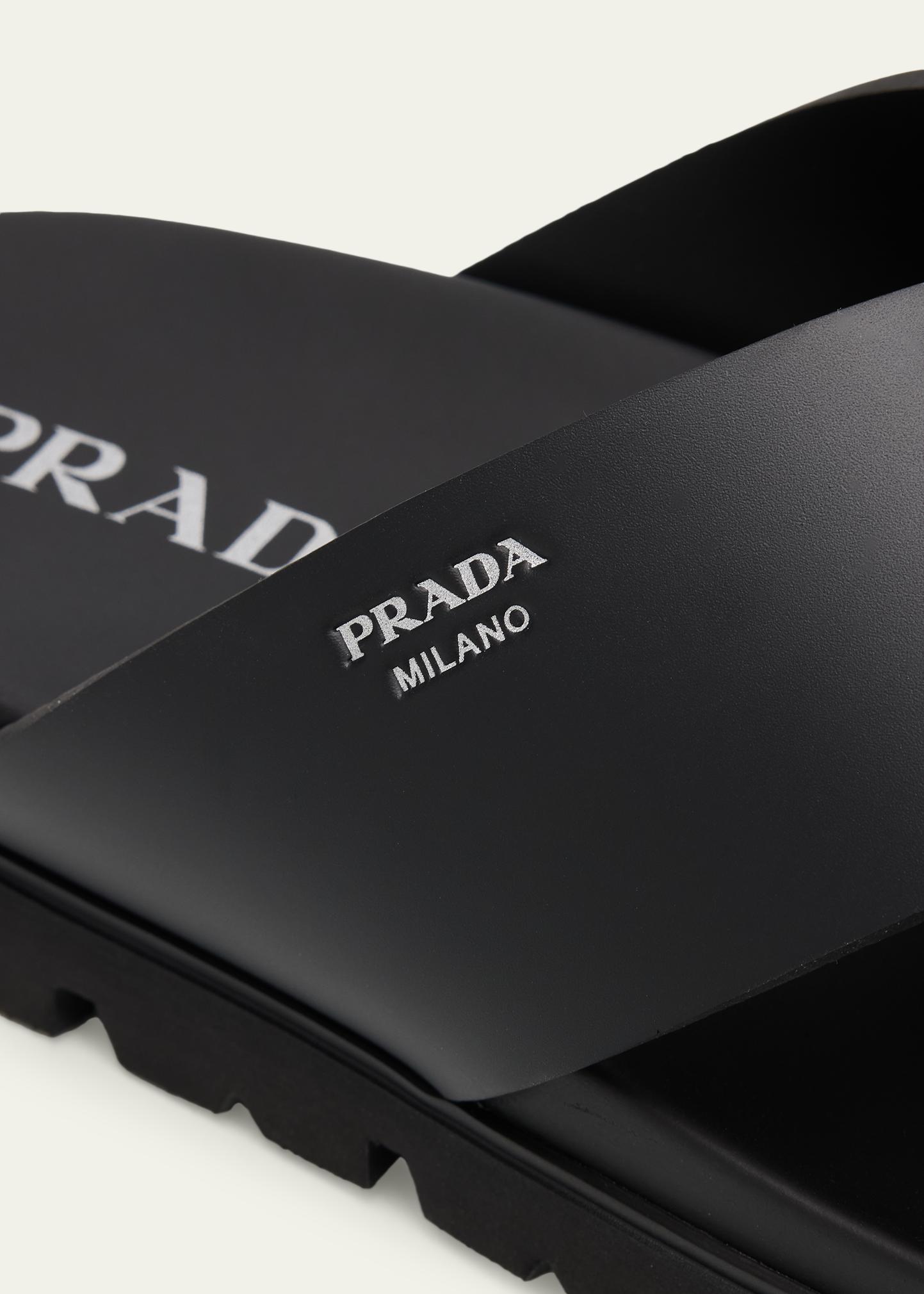 Prada Men's Soft Cage Criss-Cross Rubber Slide Sandals - Bergdorf