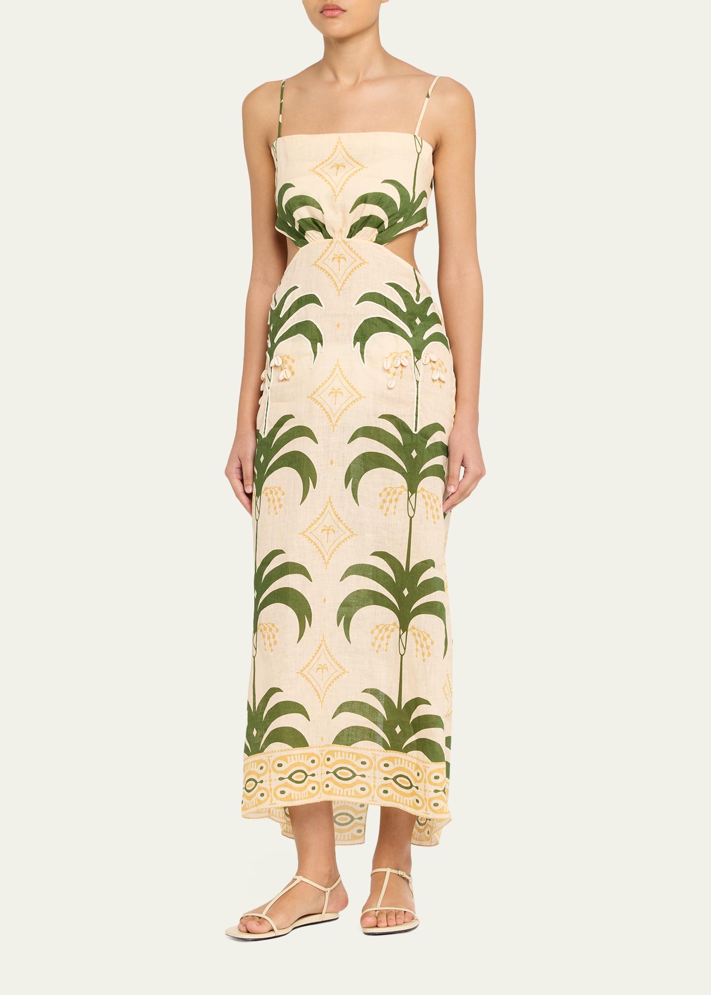 Johanna Ortiz Tactile Winds Embellished Waist-Cutout Linen Midi