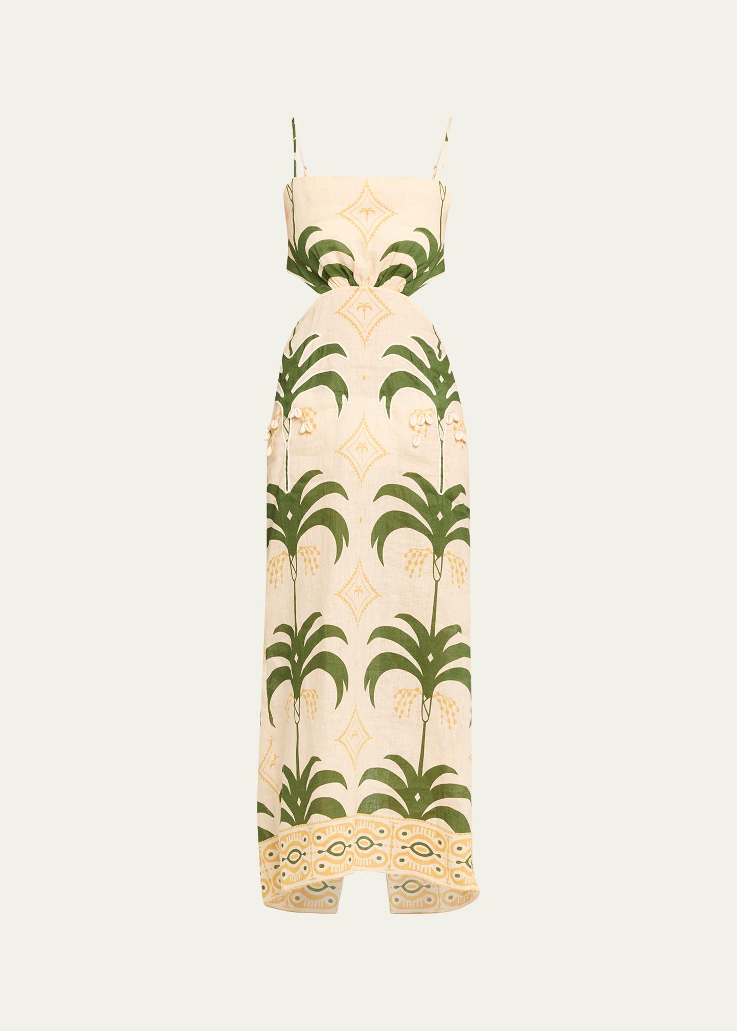 Johanna Ortiz Tactile Winds Embellished Waist-Cutout Linen Midi Dress