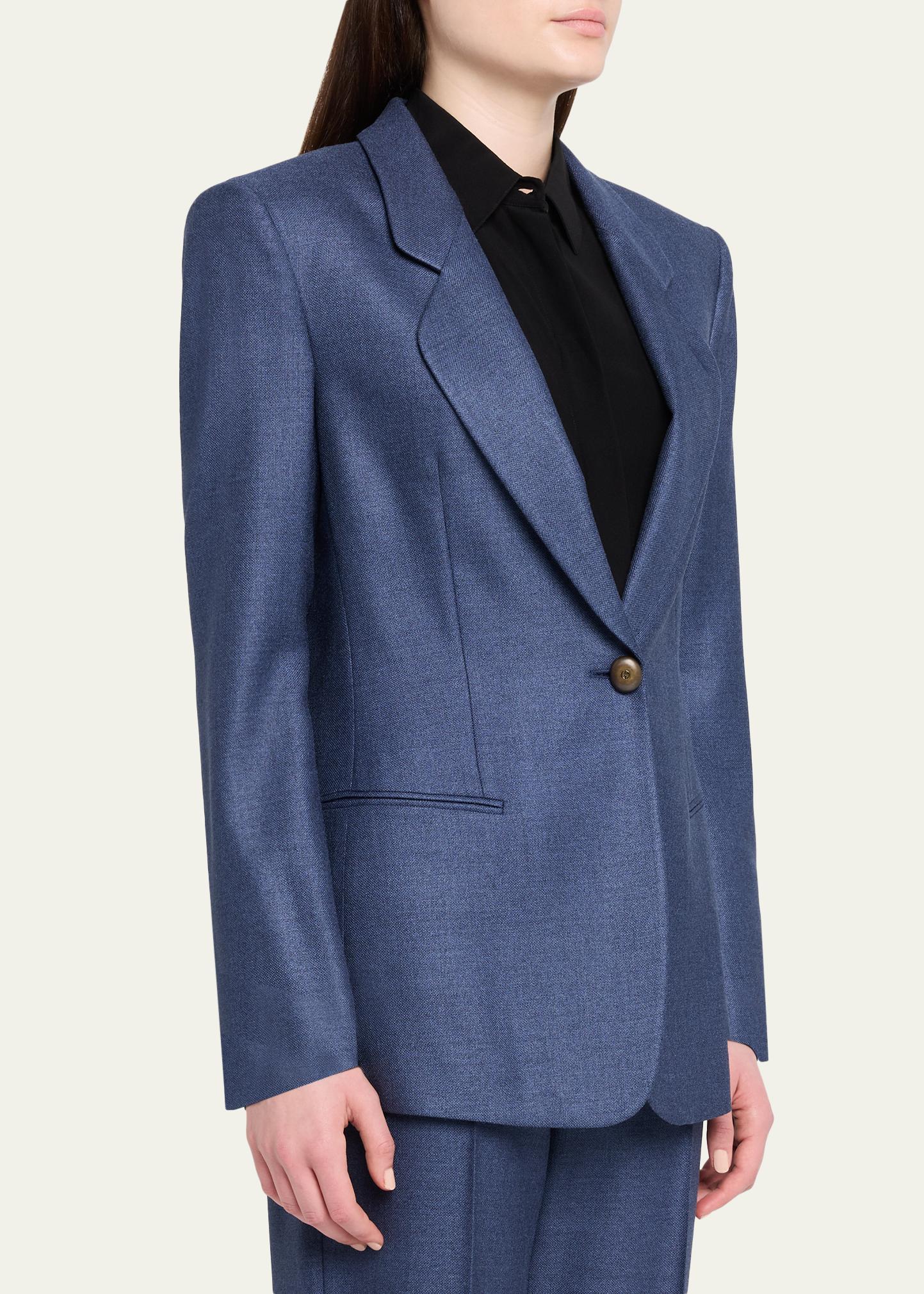 【GIORGIO ARMANI】美品！　ジャケット　ペプラム　ライトブルー Giorgio Armani Single-Breasted Silk Blazer Jacket - Bergdorf Goodman