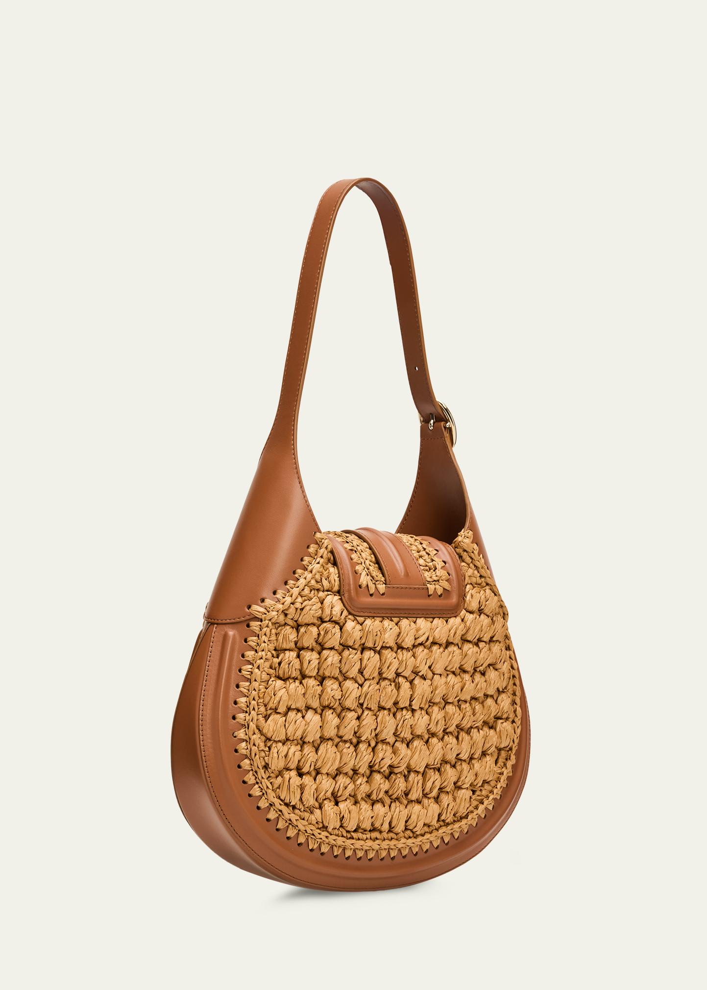 Giorgio Armani Small Raffia & Leather Hobo Bag - Bergdorf Goodman
