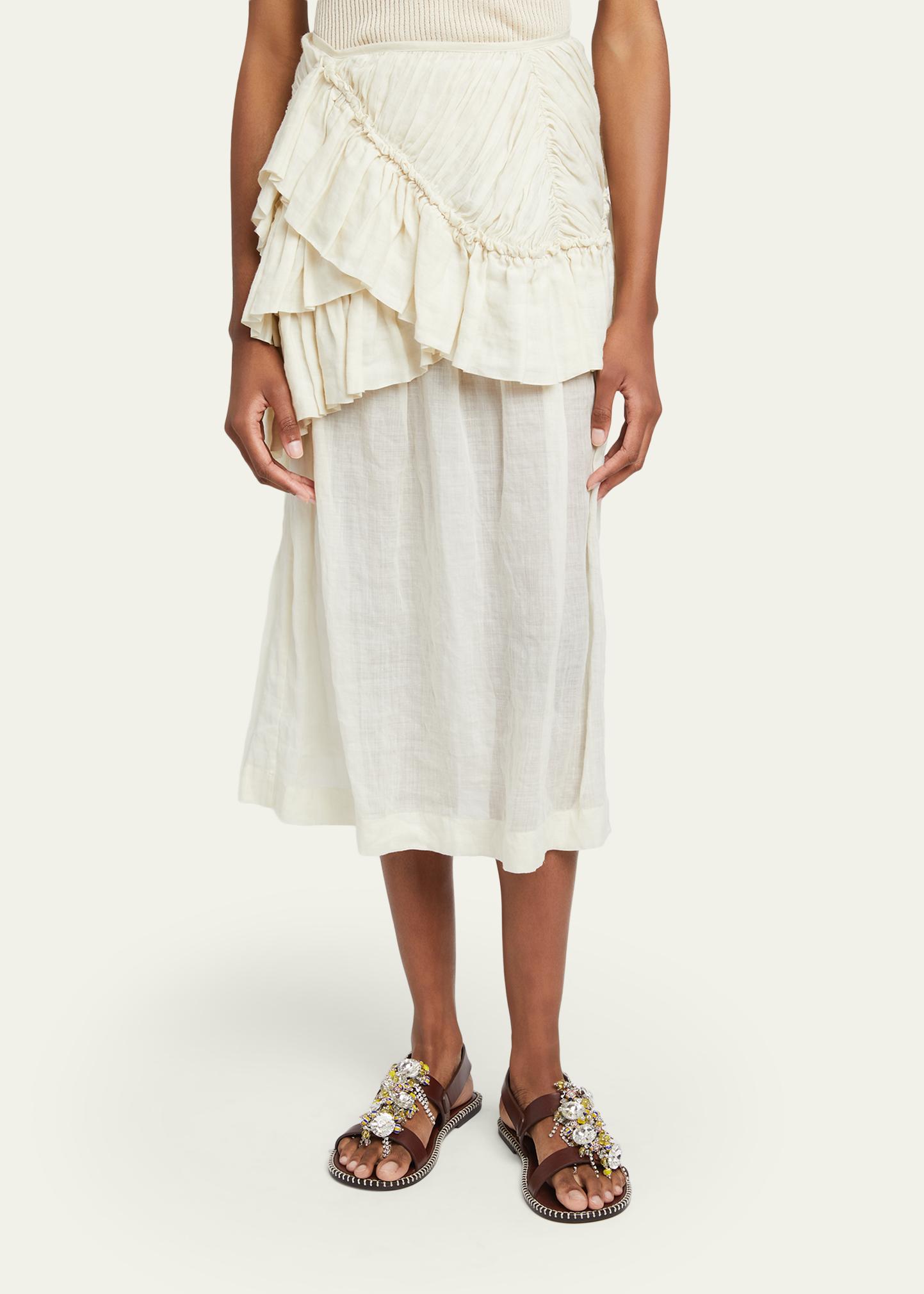 Dries Van Noten Shelby Draped Ruffle Ramie Midi Skirt - Bergdorf