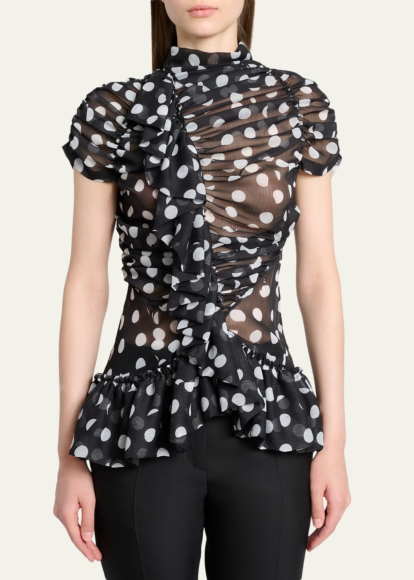 Dries Van Noten Chuchu Polka-Dot Sheer Ruffle Blouse - Bergdorf