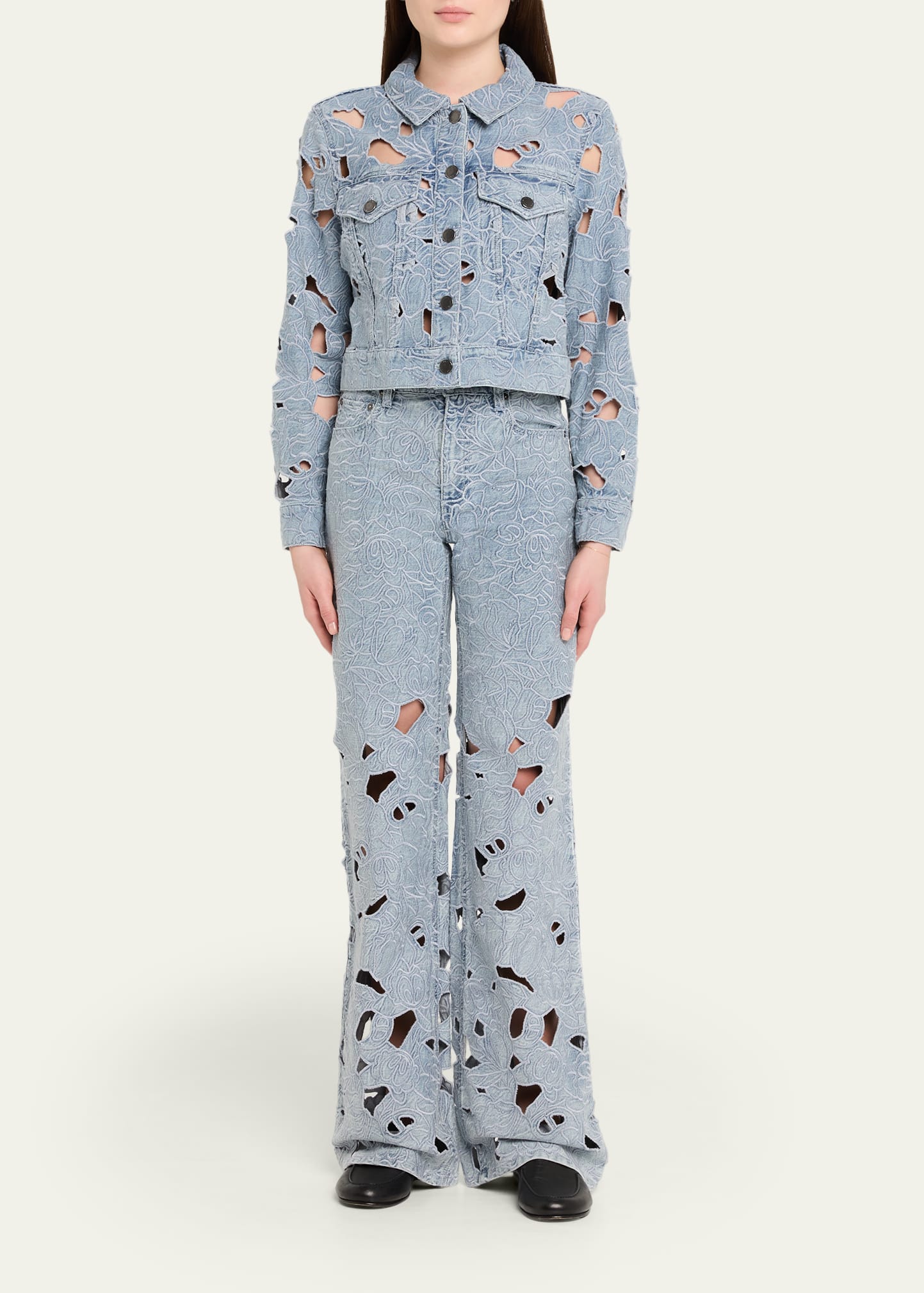 ALICE + OLIVIA Chloe Laser-Cut Denim Jacket - Bergdorf Goodman