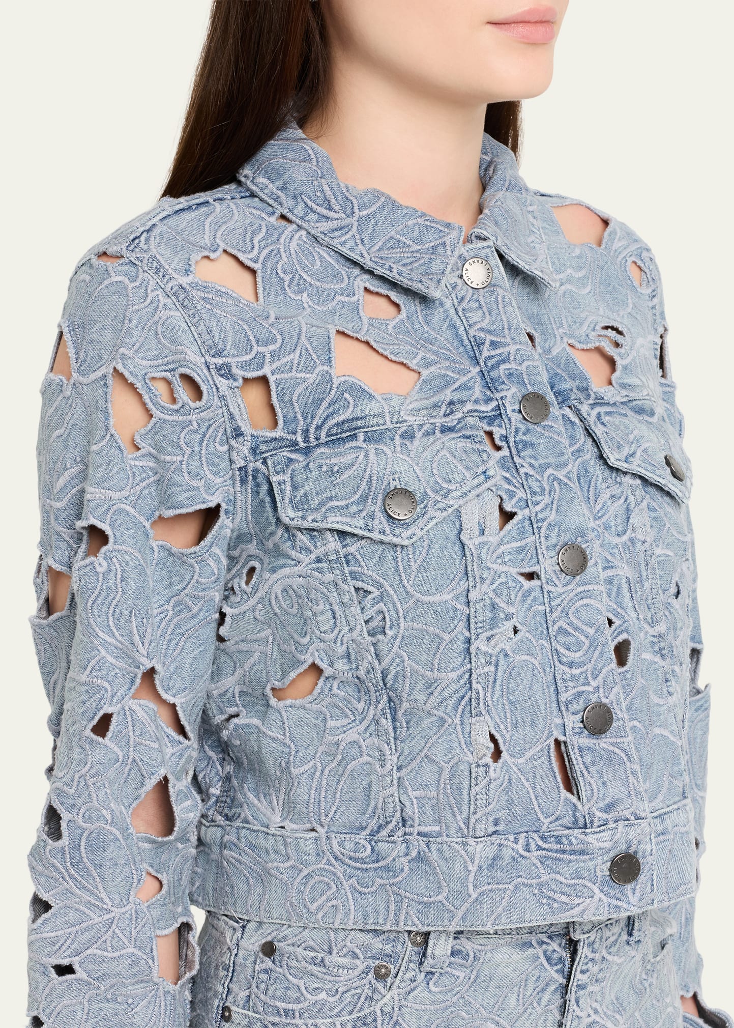 ALICE + OLIVIA Chloe Laser-Cut Denim Jacket - Bergdorf Goodman