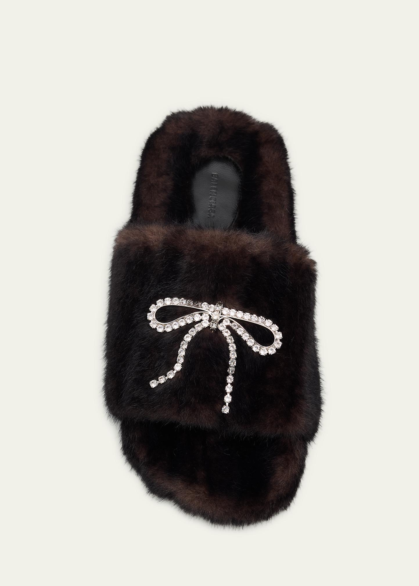 Balenciaga Embellished Bow Faux Fur Slide Sandals - Bergdorf Goodman
