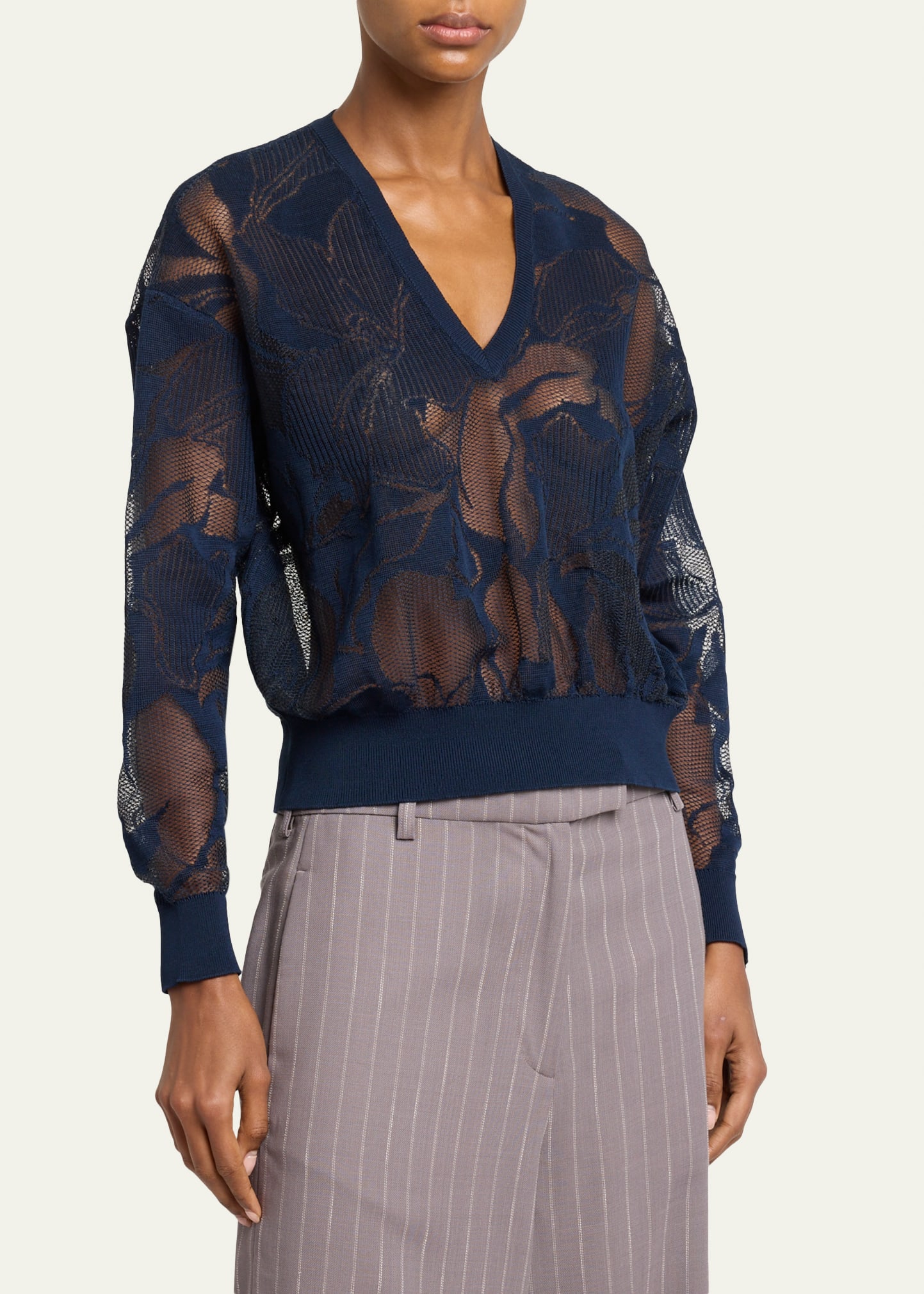 Dries Van Noten Torion Floral Lace Knit V-Neck Sweater - Bergdorf