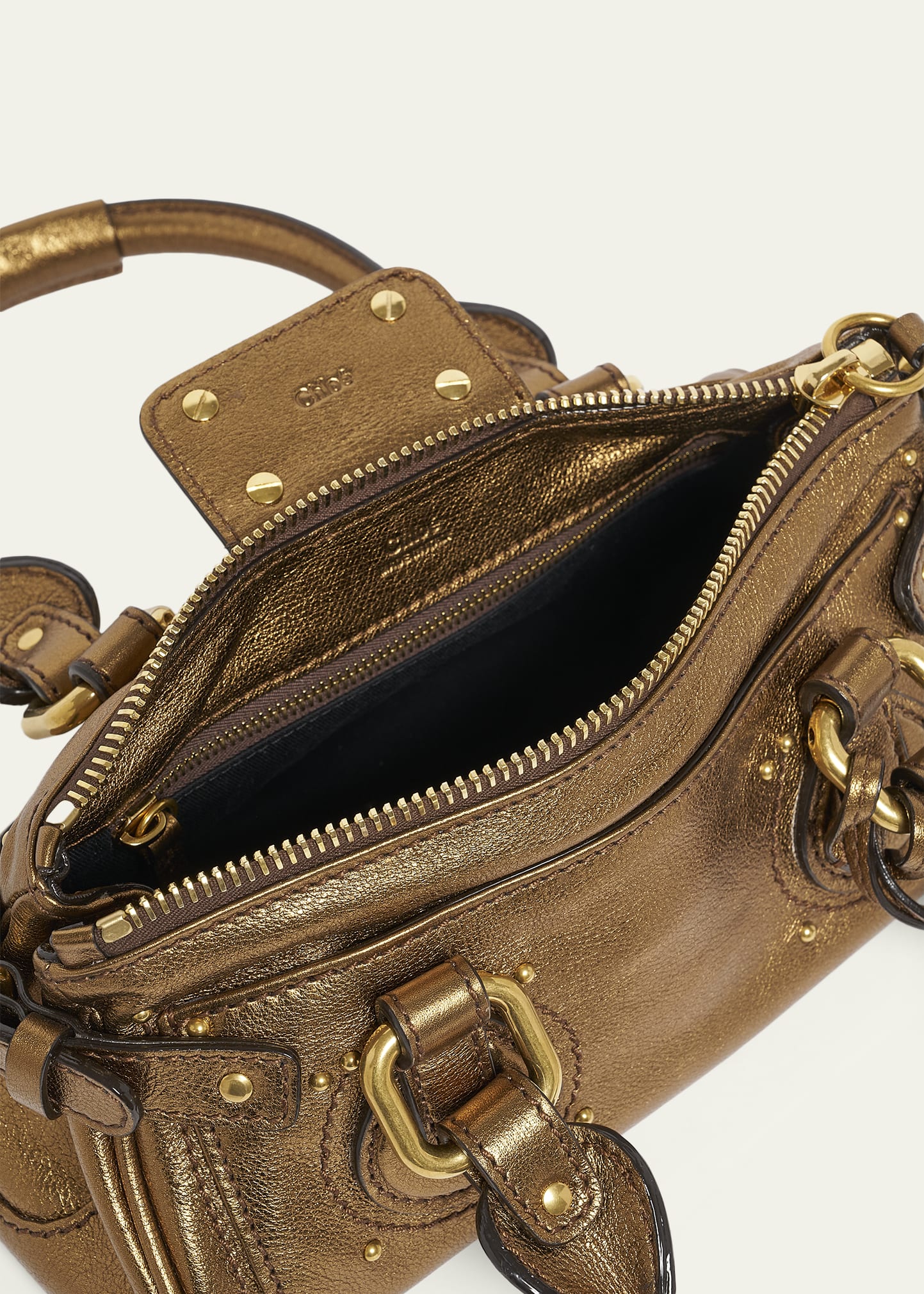 Chloe Small Paddington Padlock Shoulder Bag in Metallic Leather