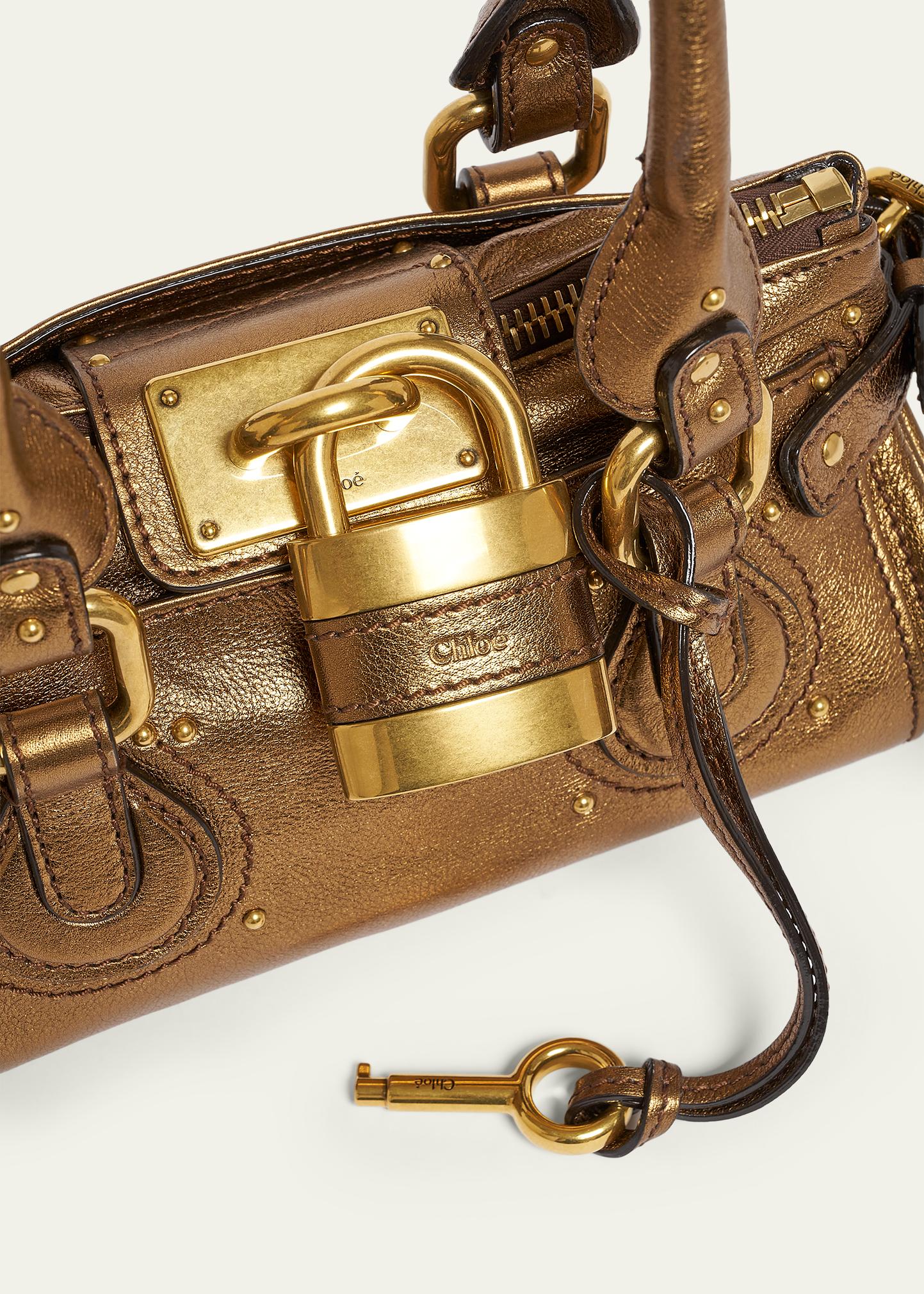Chloe Small Paddington Padlock Shoulder Bag in Metallic Leather