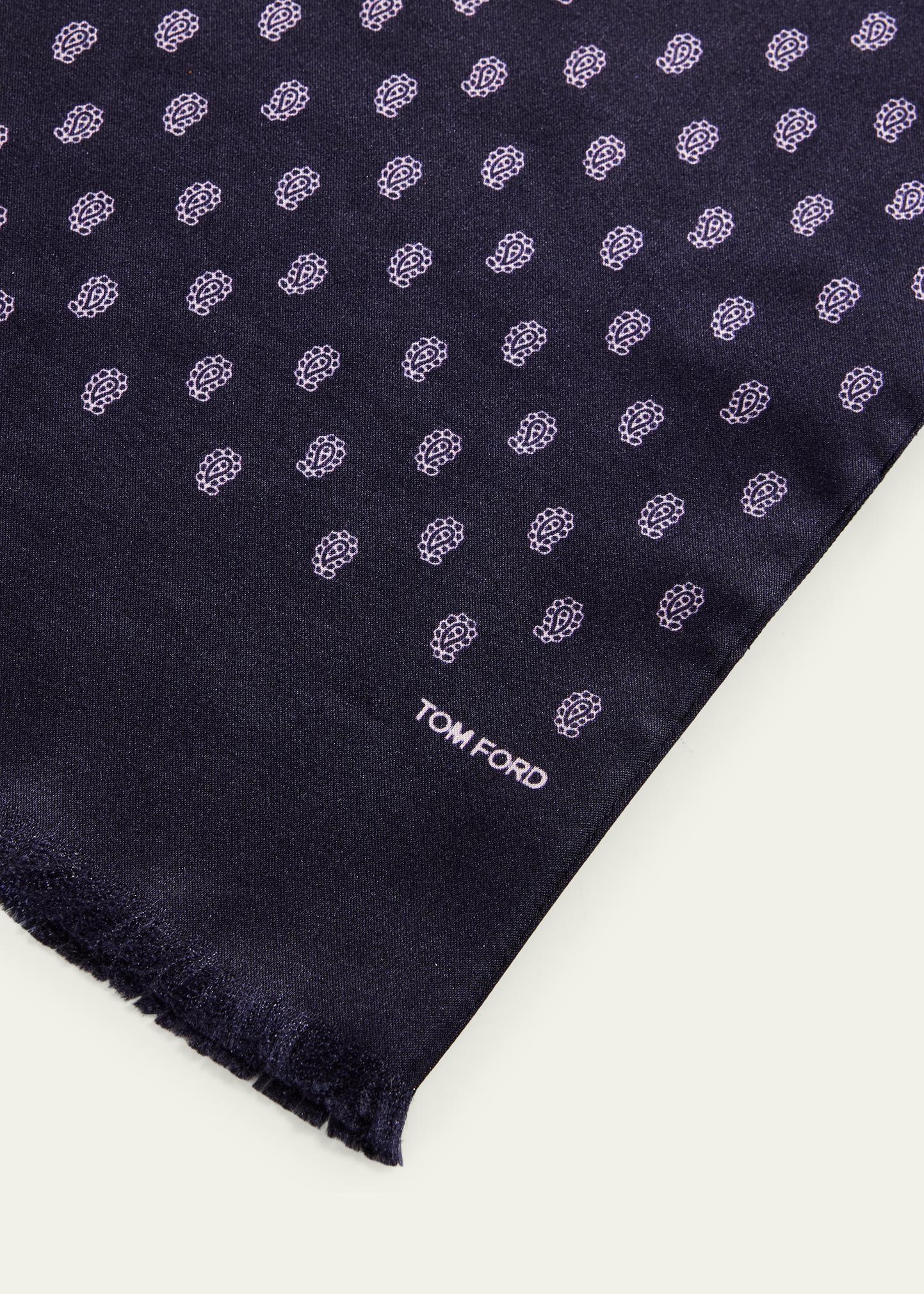 【大特価】TOM FORD トムフォード　カシミア　マフラー TOM FORD Men's Micro Paisley-Print Mulberry Silk Scarf - Bergdorf