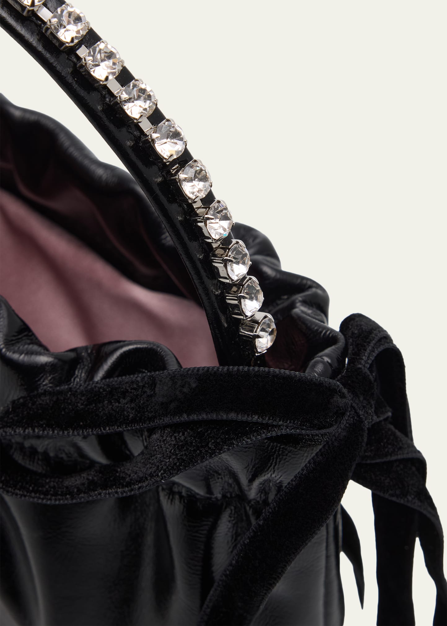 Jimmy Choo Leather Drawstring Mini Top-Handle Bag with Crystal