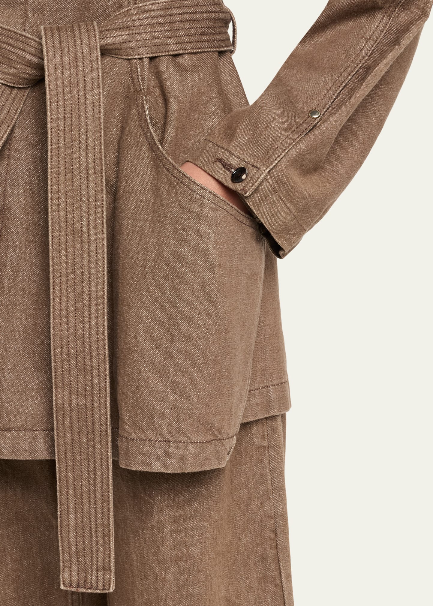 Ossou Sweep Belted Denim Jacket with Leather Collar - Bergdorf Goodman