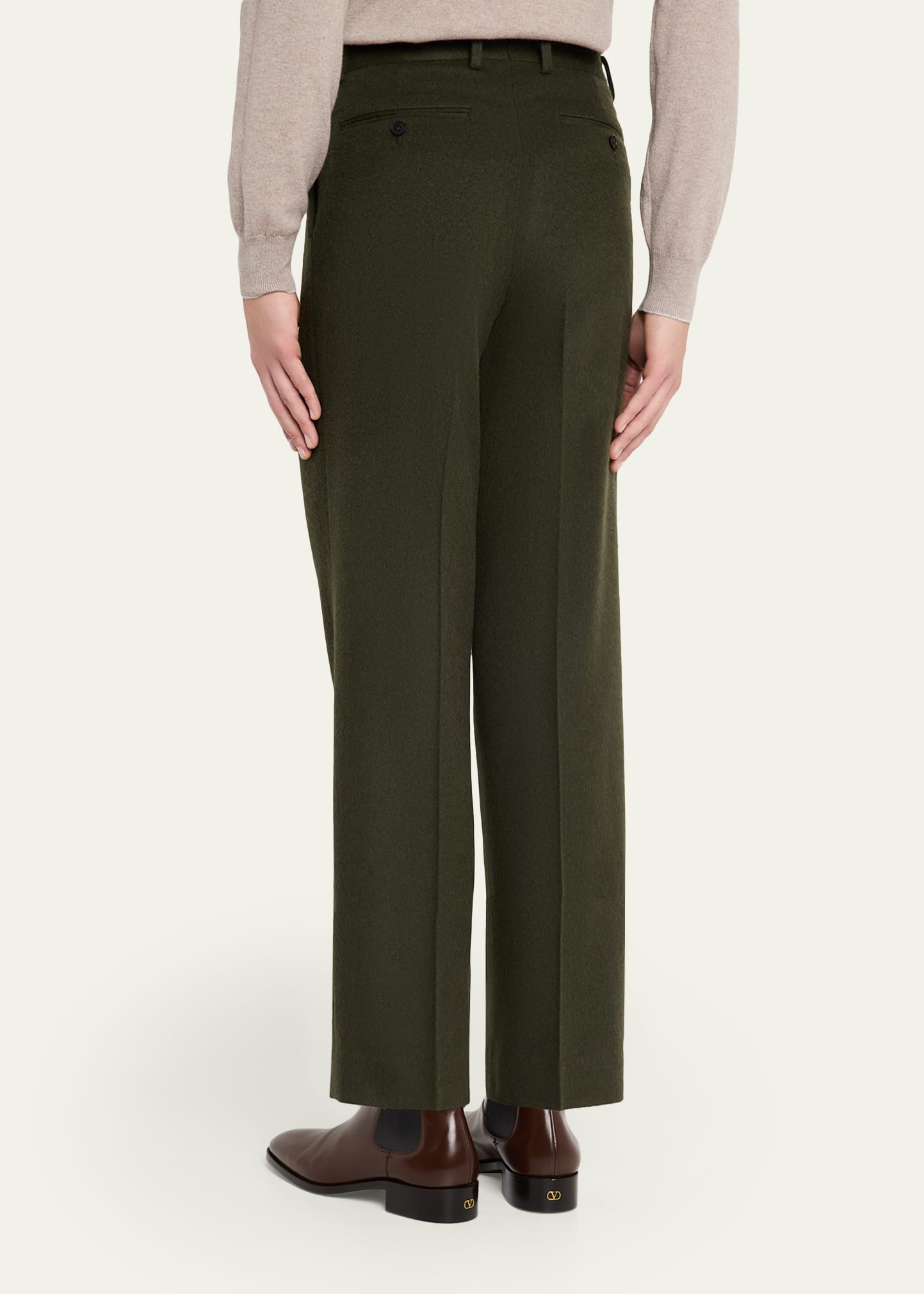 AURALEE Men's Dark Olive Pleated Wool Trousers - Bergdorf Goodman