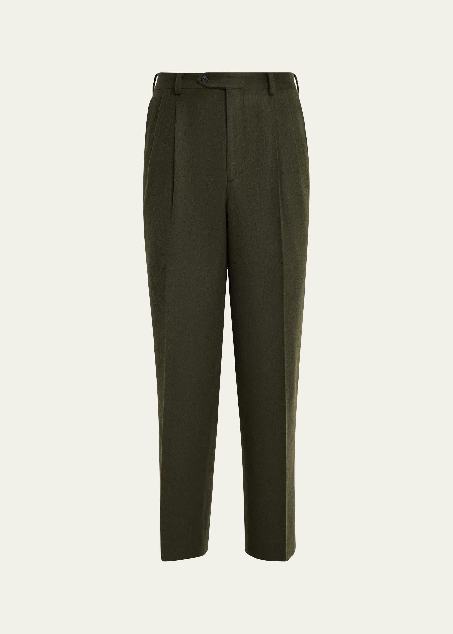 AURALEE Men's Dark Olive Pleated Wool Trousers - Bergdorf Goodman