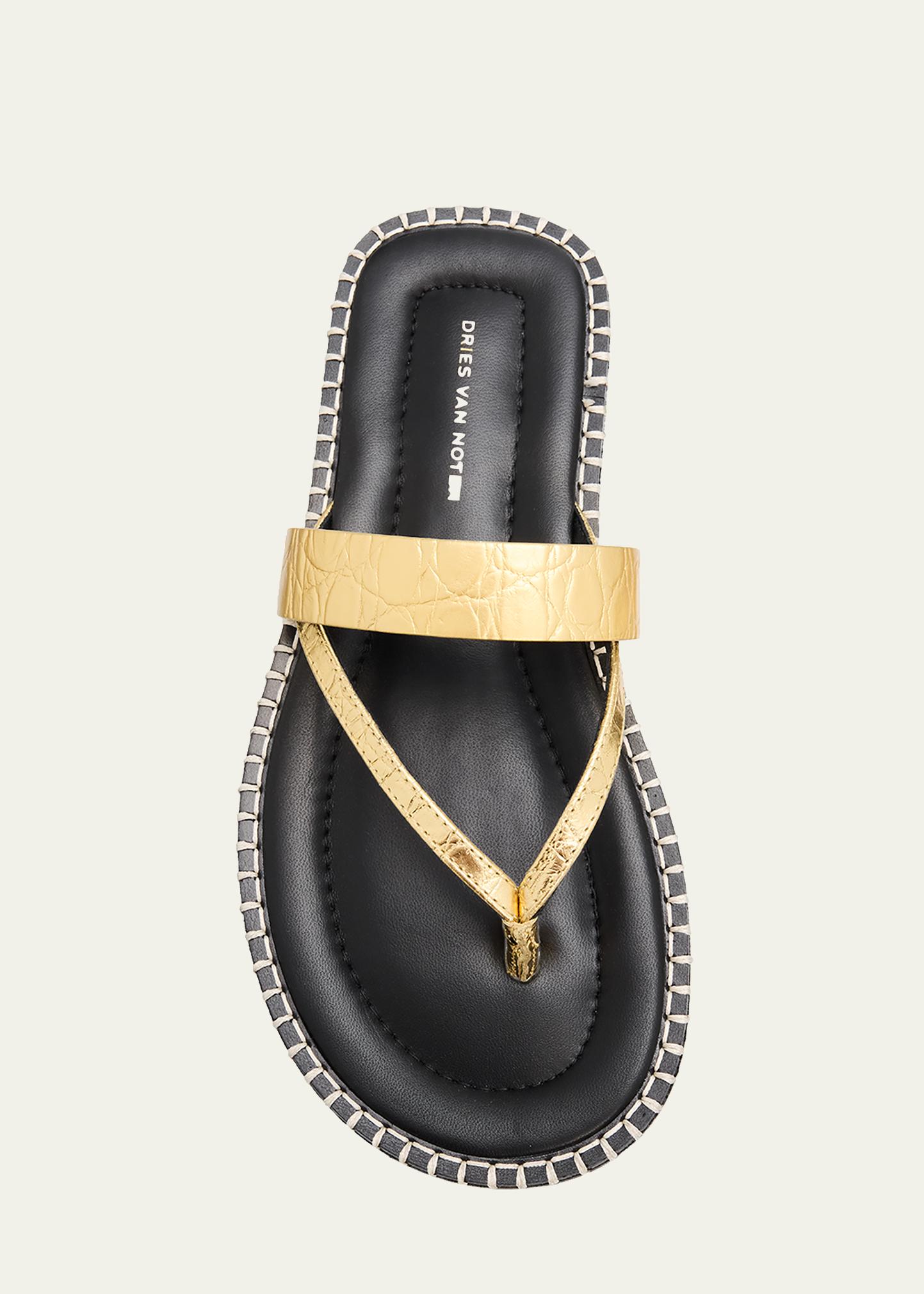 Dries Van Noten Croc-Effect Leather Flat Thong Sandals - Bergdorf