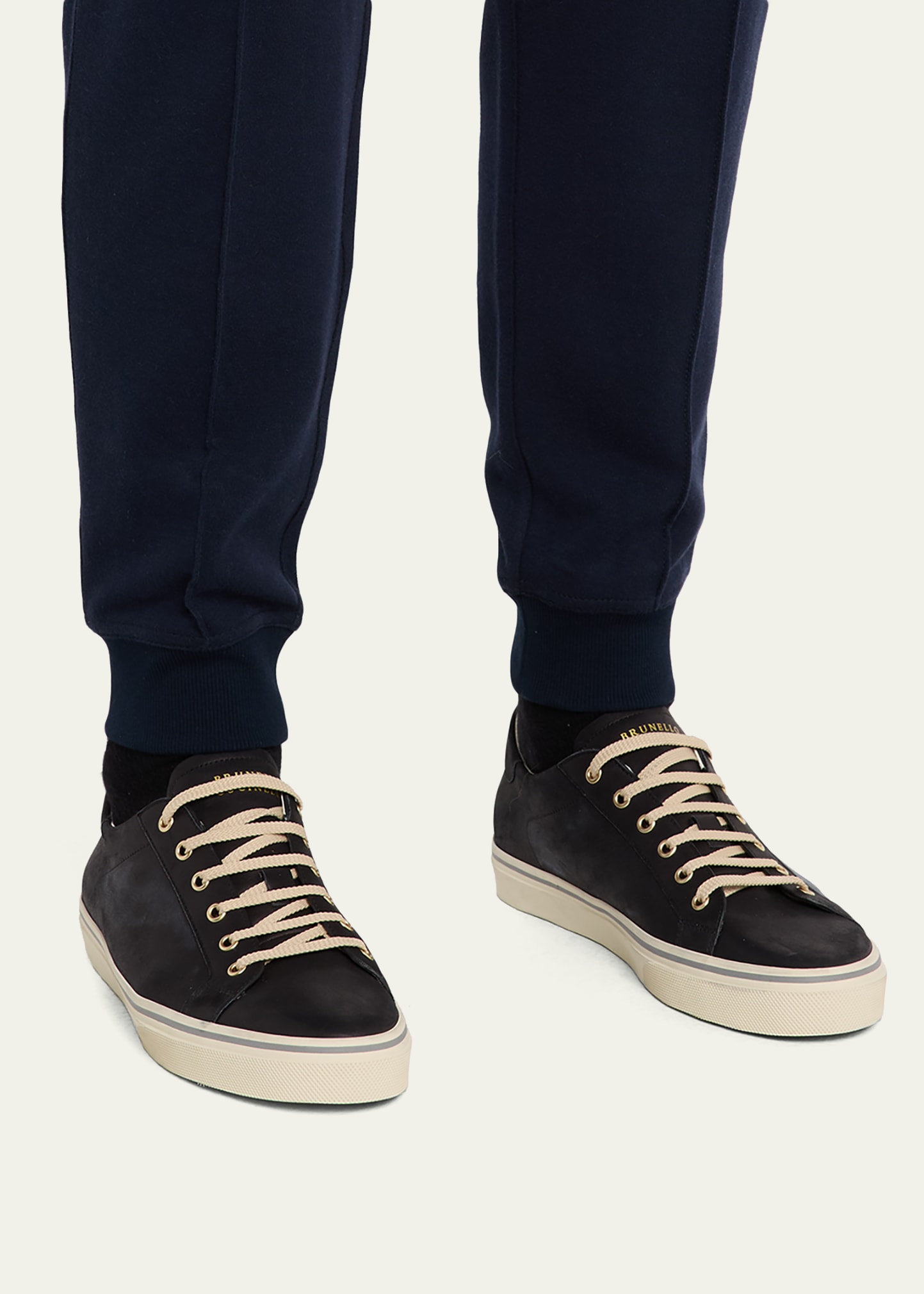 Brunello Cucinelli Men's Leather Foiled Logo Low-Top Sneakers