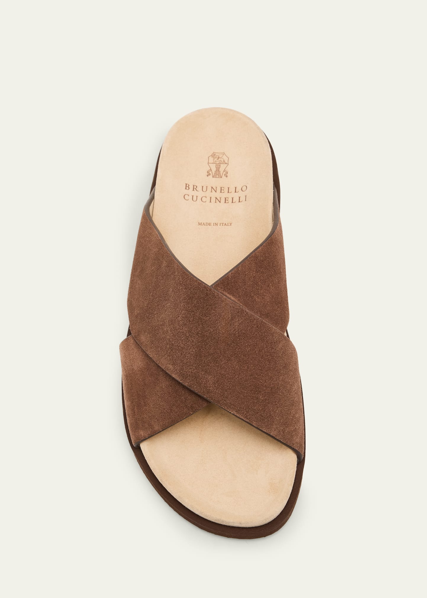Brunello Cucinelli Men's Cross-Strap Suede Slides - Bergdorf Goodman