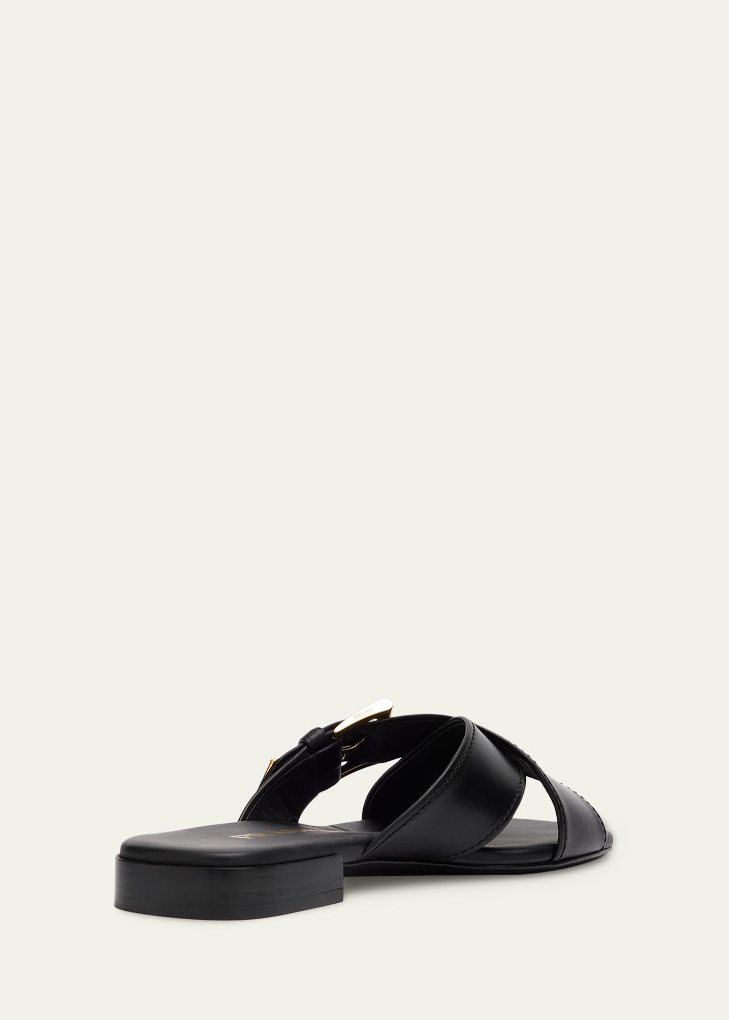 Prada Triangle Logo Buckle Leather Slide Sandals - Bergdorf Goodman