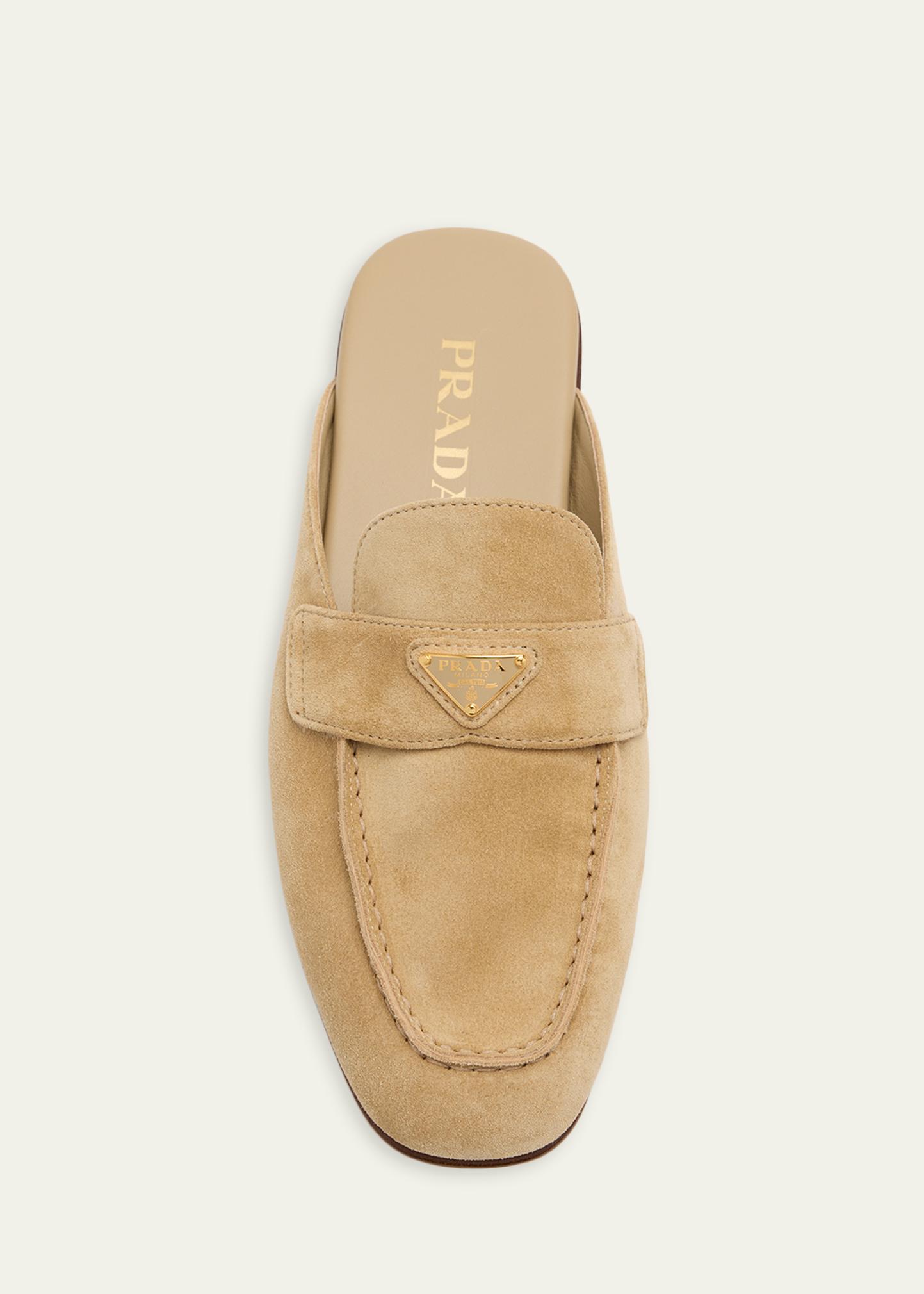 Prada Triangle Logo Suede Loafer Mules - Bergdorf Goodman