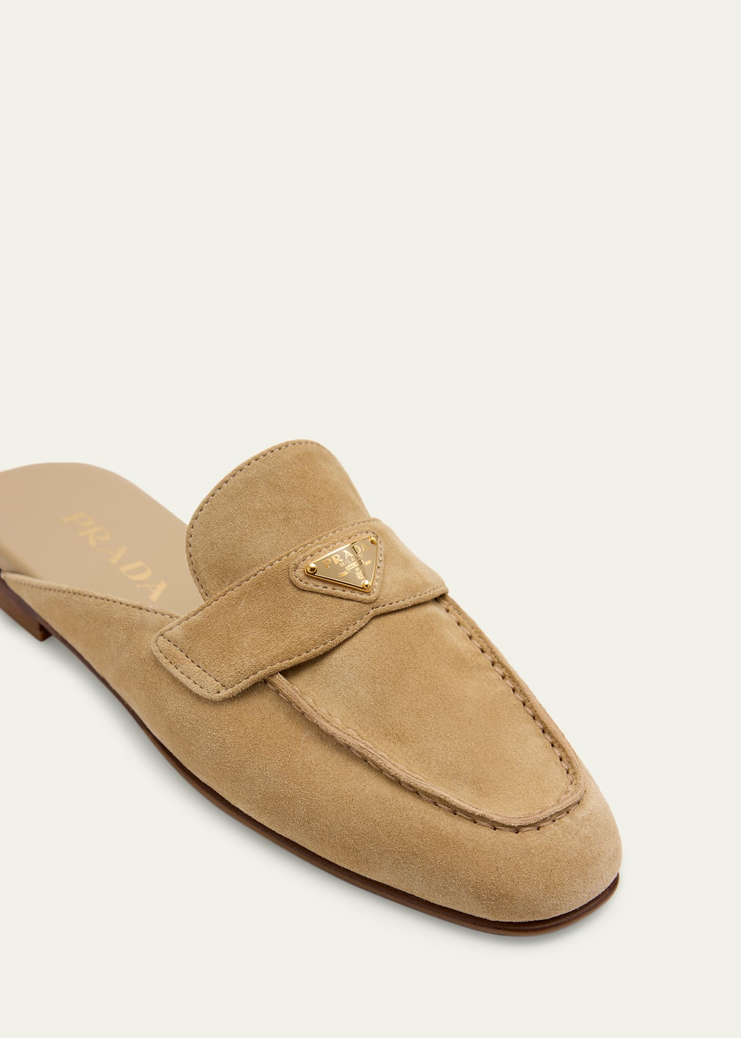 Prada Triangle Logo Suede Loafer Mules - Bergdorf Goodman