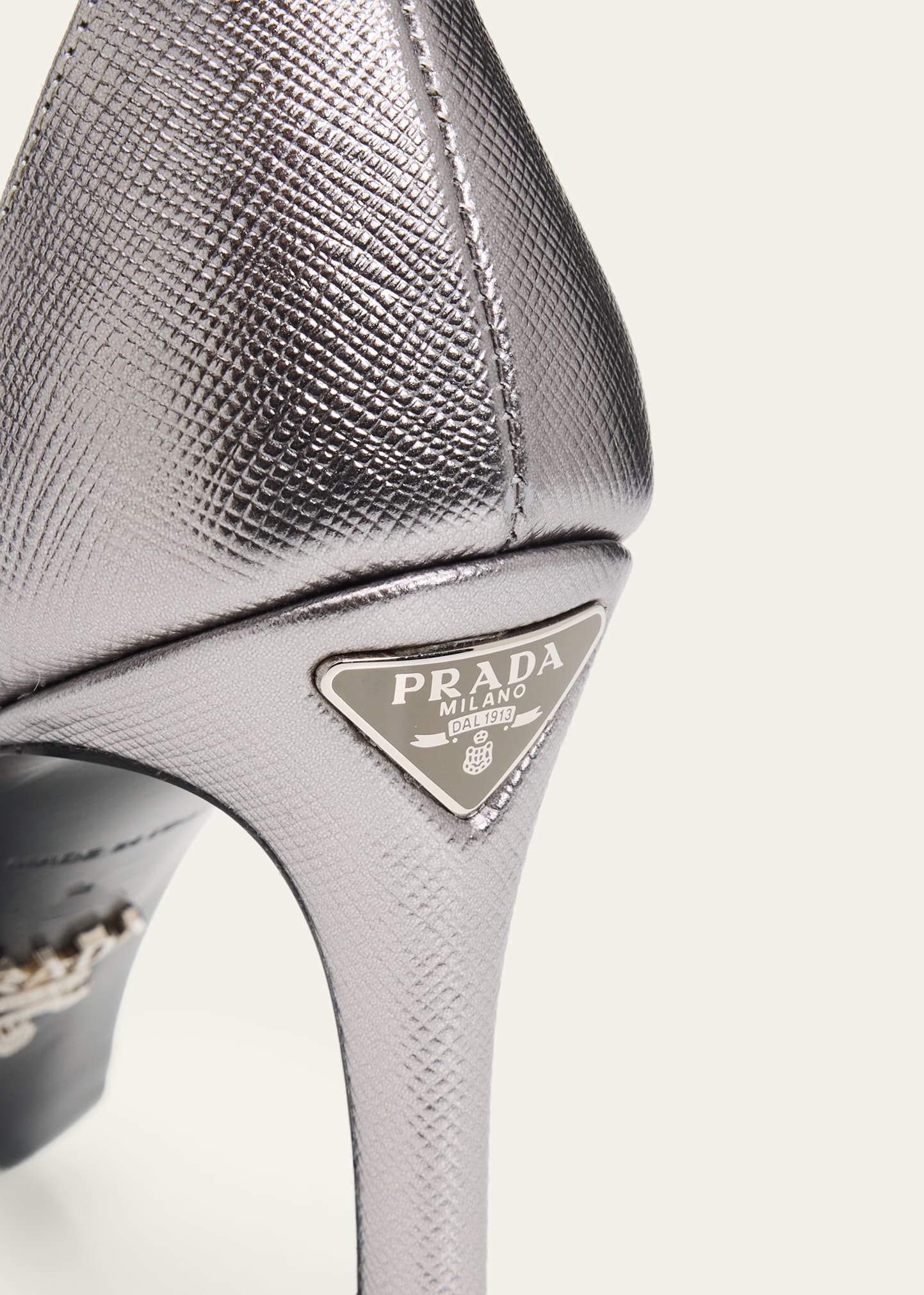 Prada 95mm Vernice Saffiano Metallic Leather Ankle-Strap Sandals