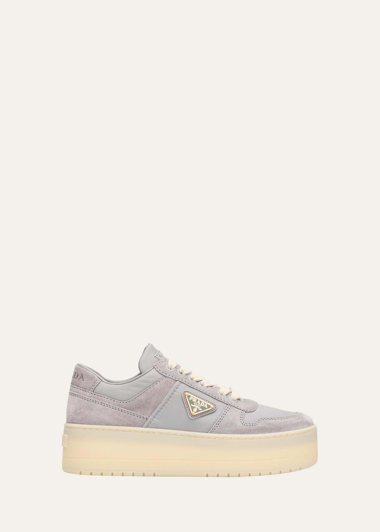 Prada Downtown Bold Re-Nylon and Suede Platform Sneakers