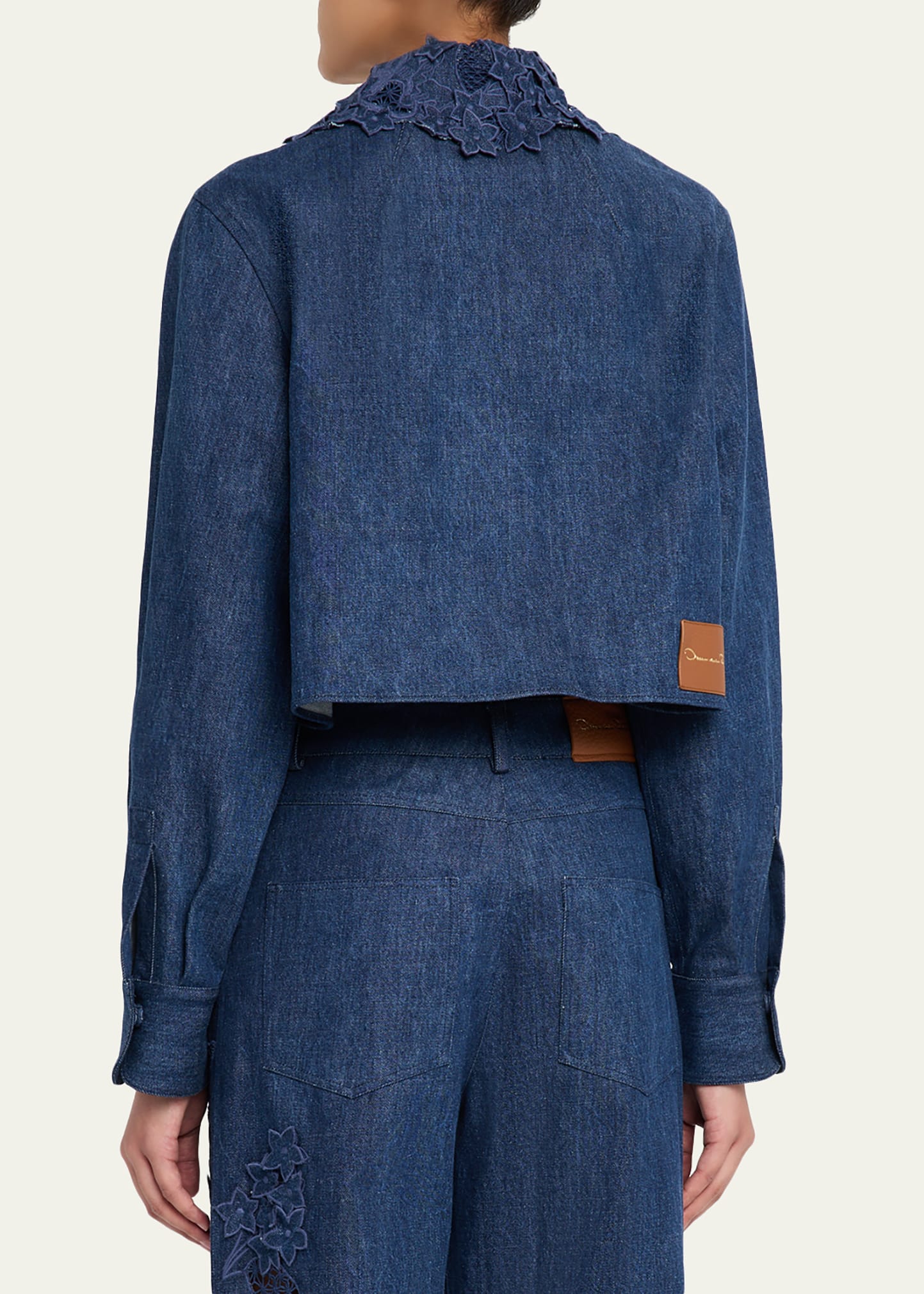 Oscar de la Renta Embroidered Denim Crop Jacket - Bergdorf Goodman