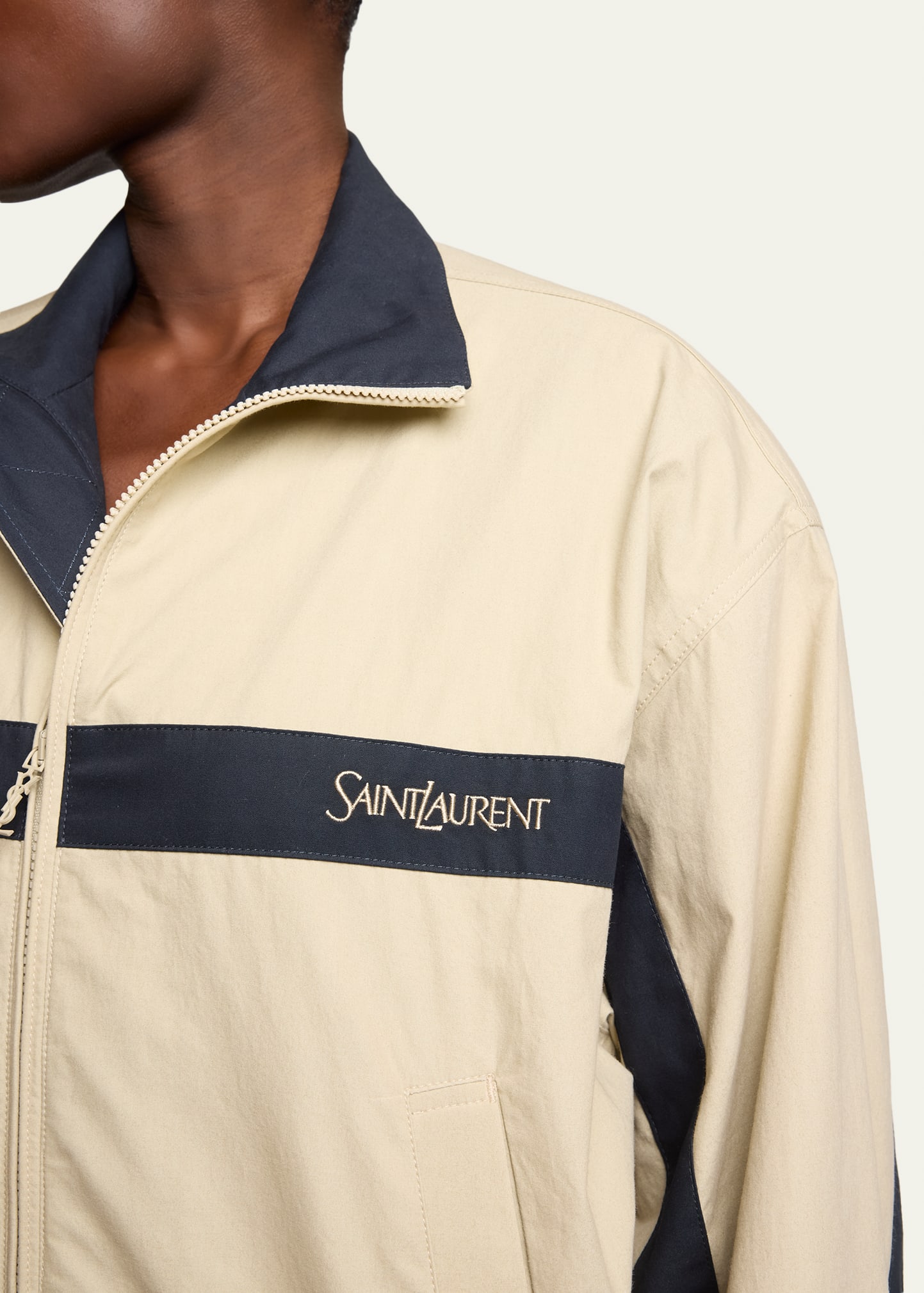 Saint Laurent Toile Vintage Striped Zip Jacket - Bergdorf Goodman