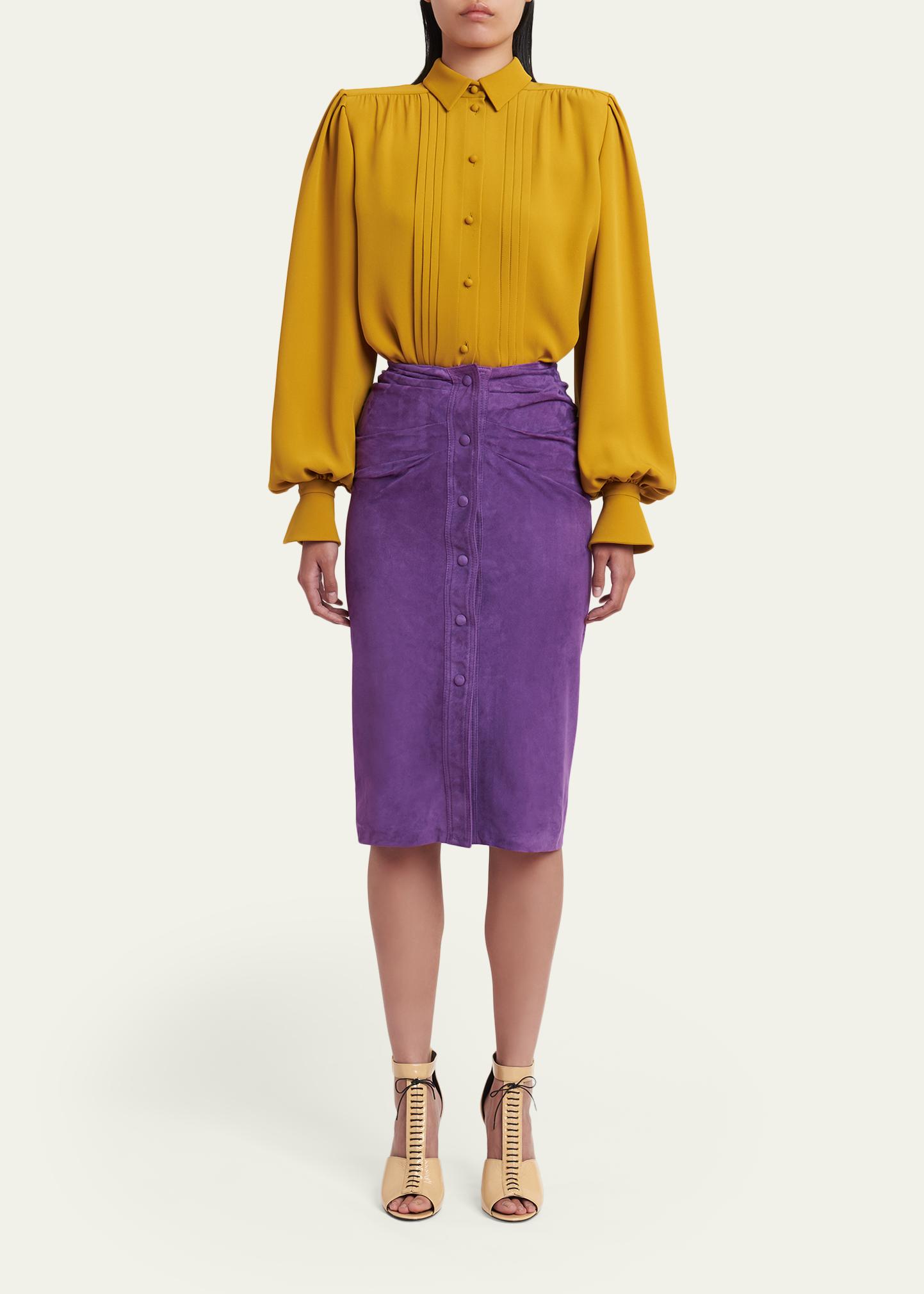 Valentino Garavani Ruched Suede Skirt - Bergdorf Goodman