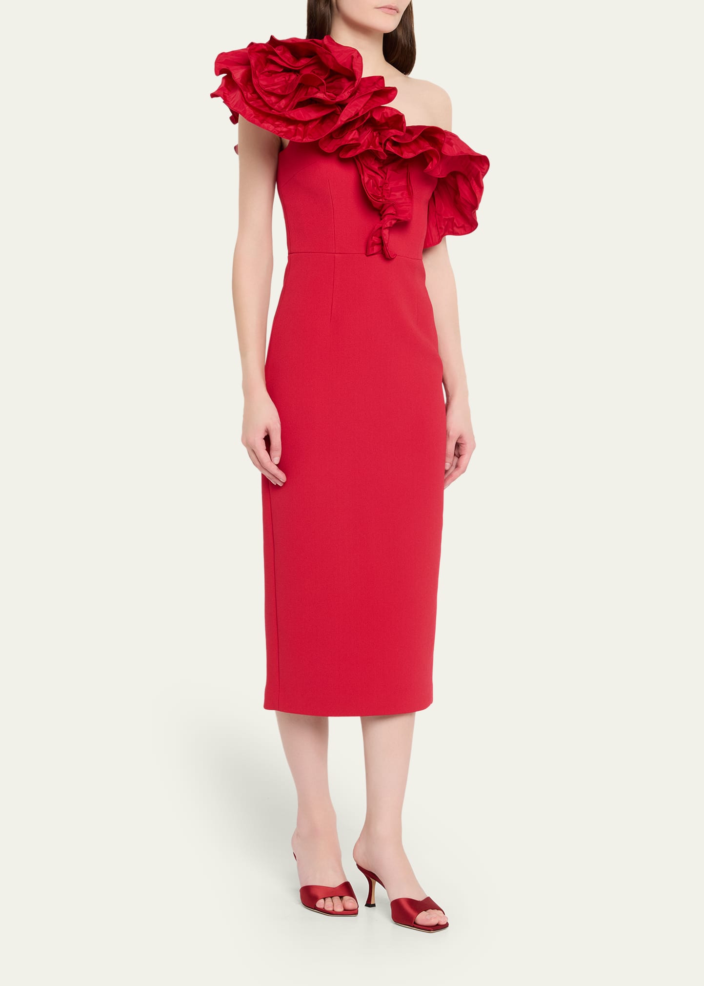 rebecca taylor one shoulder ruffle dress Rebecca Taylor One-Shoulder Cotton Ruffle Midi Dress ( Size 6)