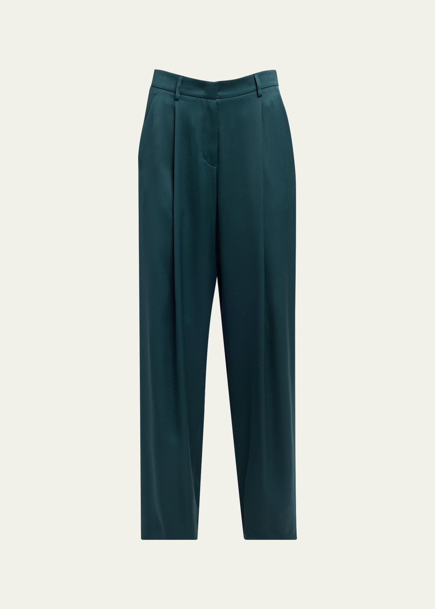 Giorgio Armani Pleated Silk Straight-Leg Trousers - Bergdorf Goodman