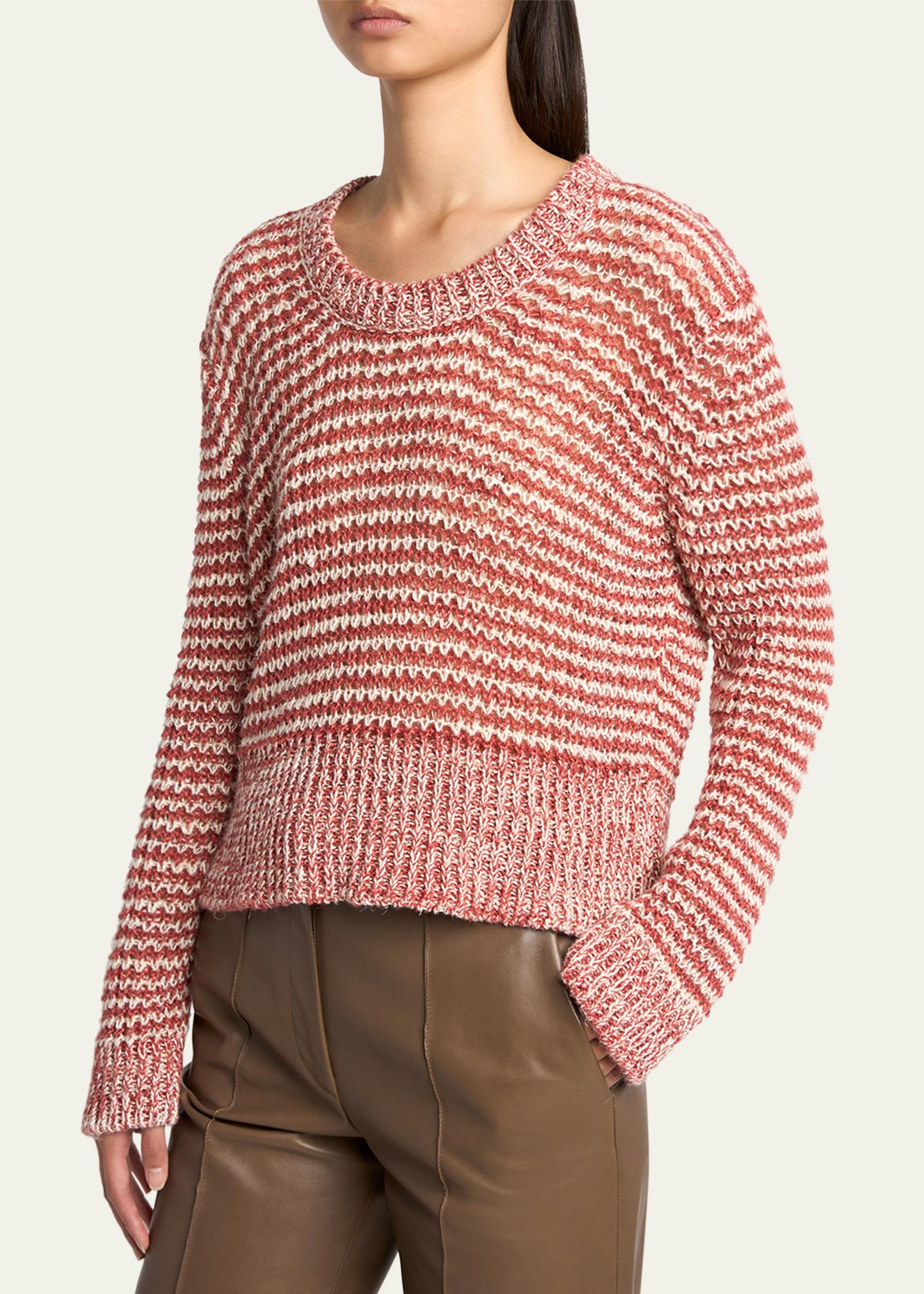 Giorgio Armani ブークレニットセーター Giorgio Armani Striped Linen Open-Knit Crewneck Sweater - Bergdorf