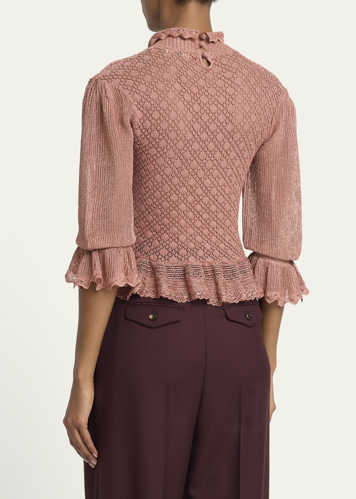 Chloe Mock-Neck Metallic Knit Ruffle Sweater - Bergdorf Goodman
