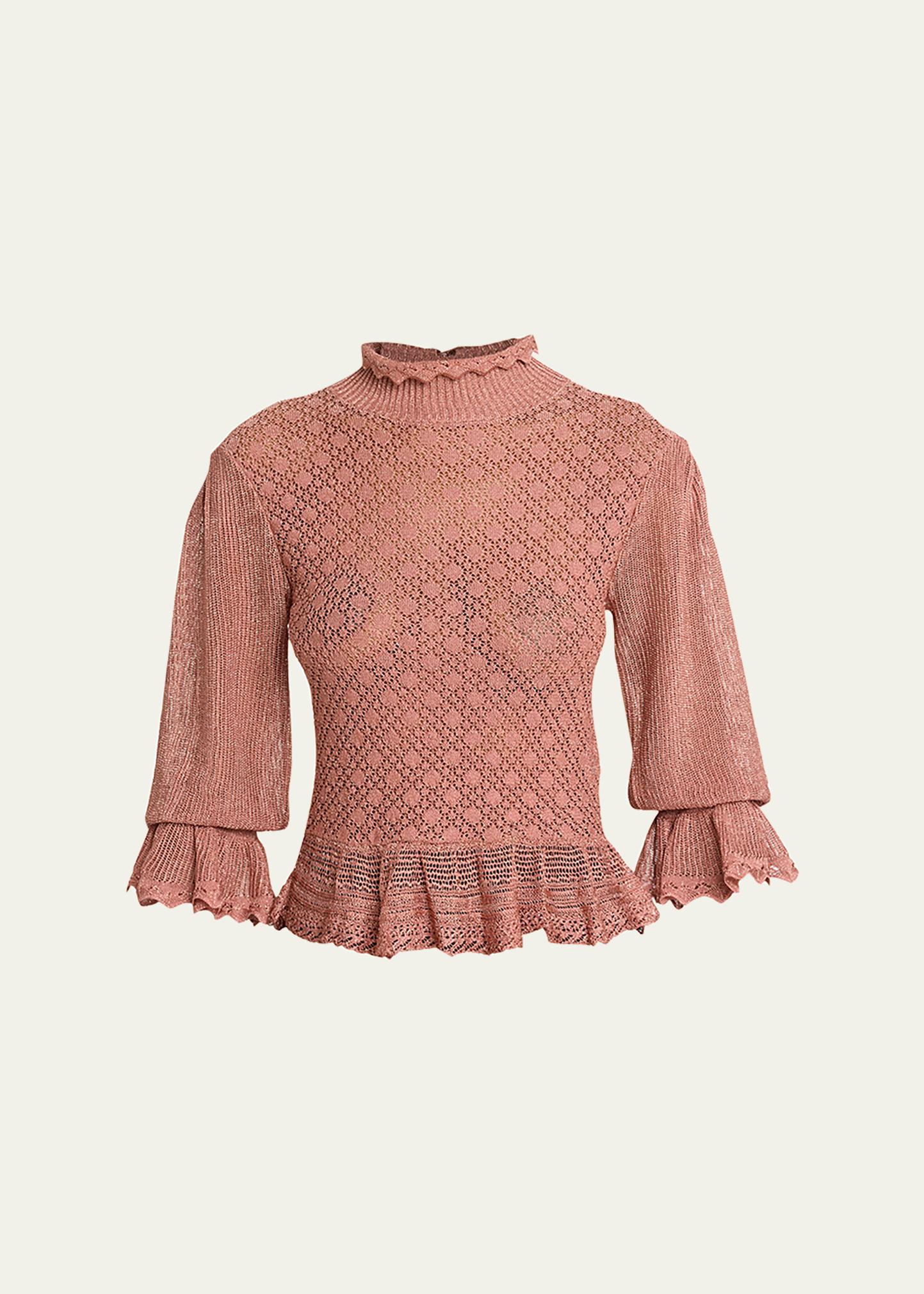 Chloe Mock-Neck Metallic Knit Ruffle Sweater - Bergdorf Goodman
