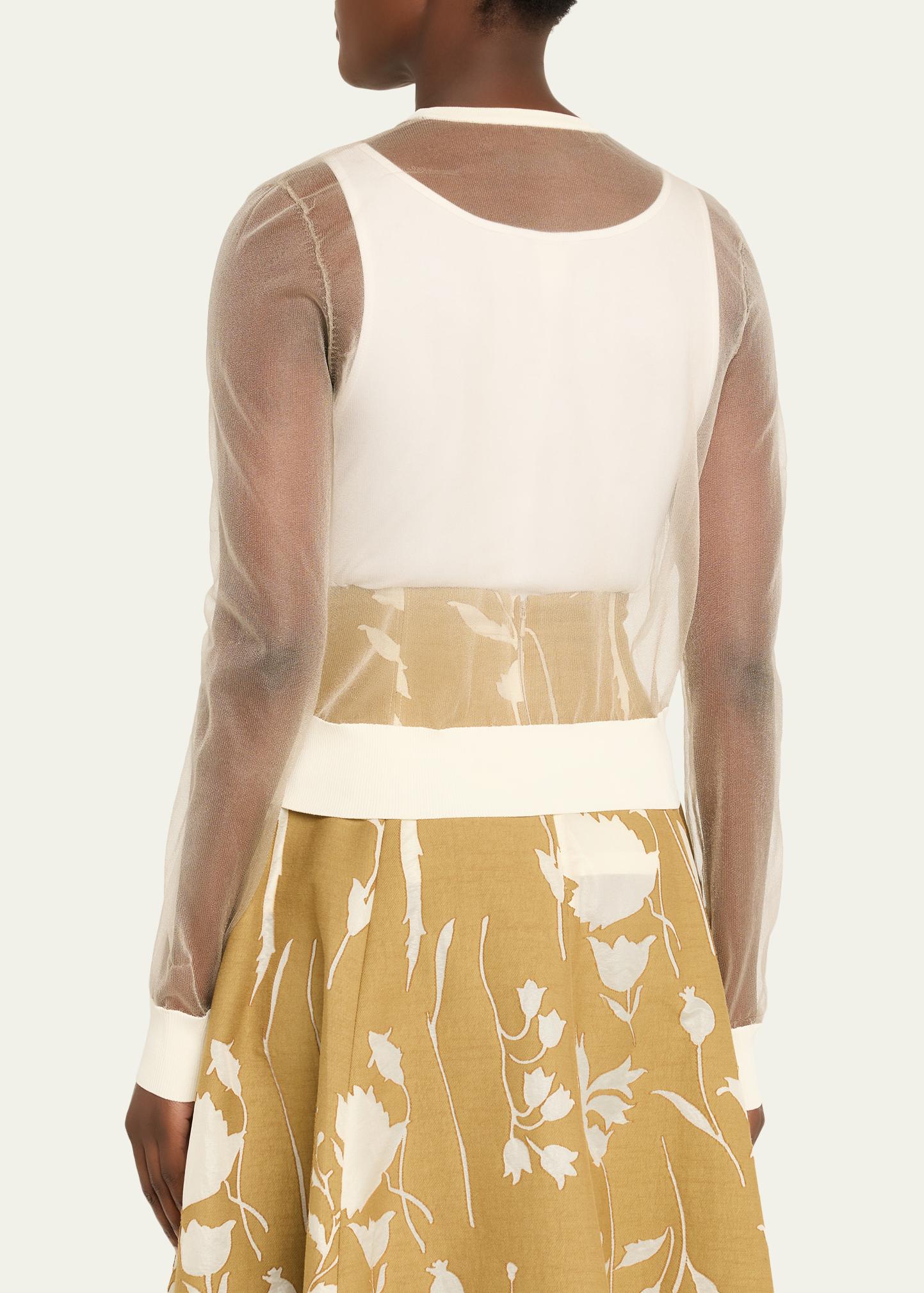 Lela Rose Tulip Beaded Sheer Crewneck Cardigan - Bergdorf Goodman