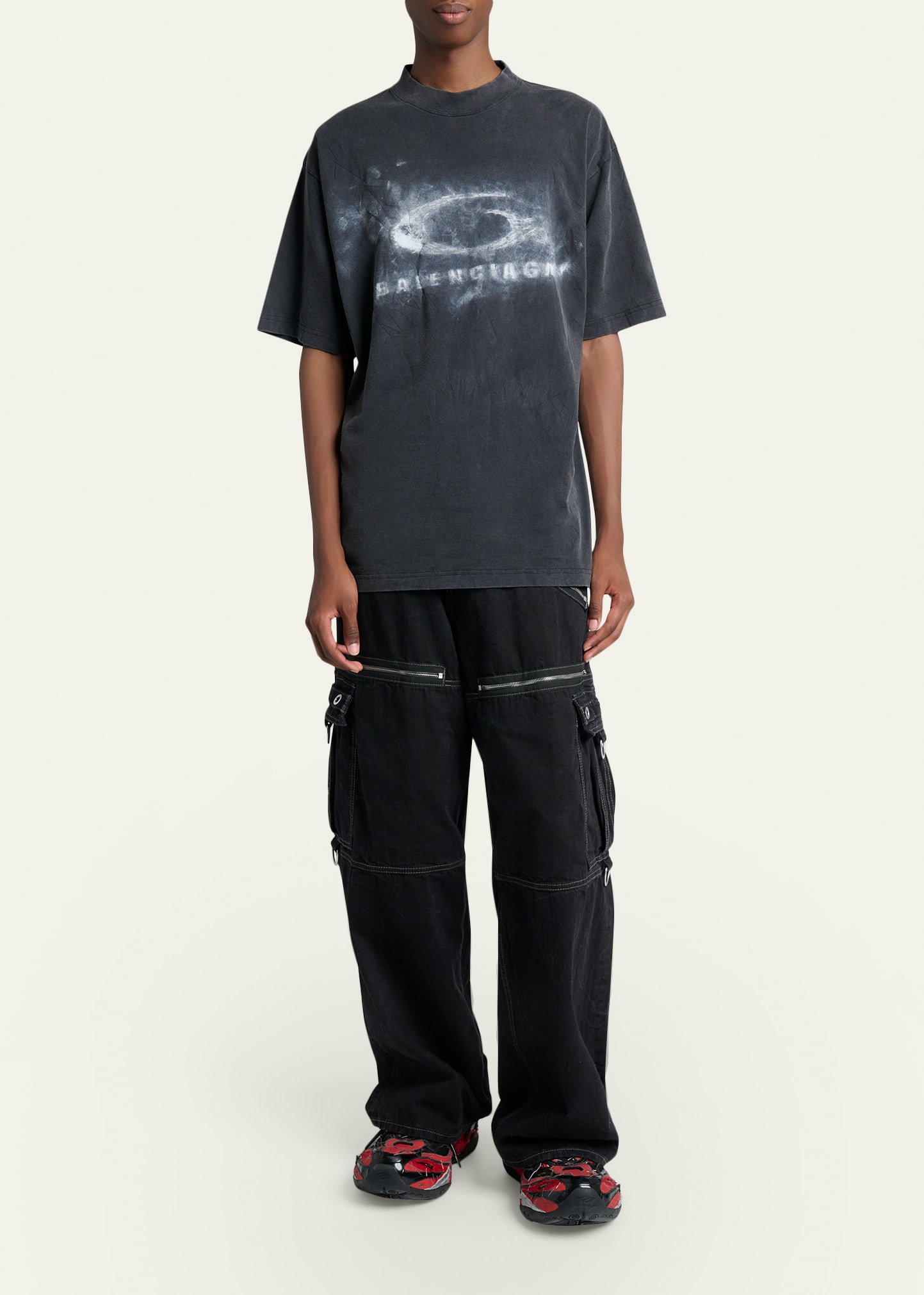 Balenciaga Men's Washed Jersey Chalk Logo T-Shirt - Bergdorf Goodman