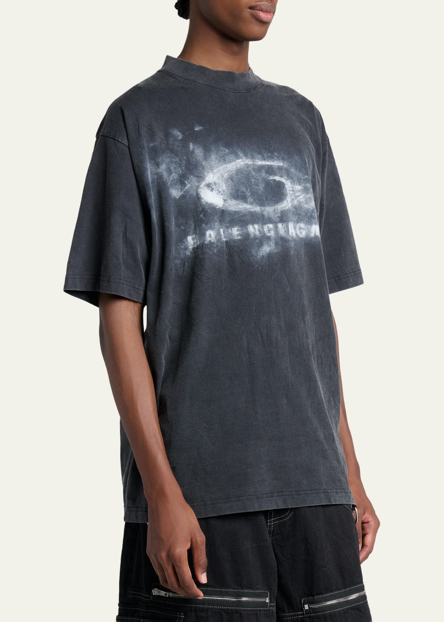 Balenciaga Men's Washed Jersey Chalk Logo T-Shirt - Bergdorf Goodman